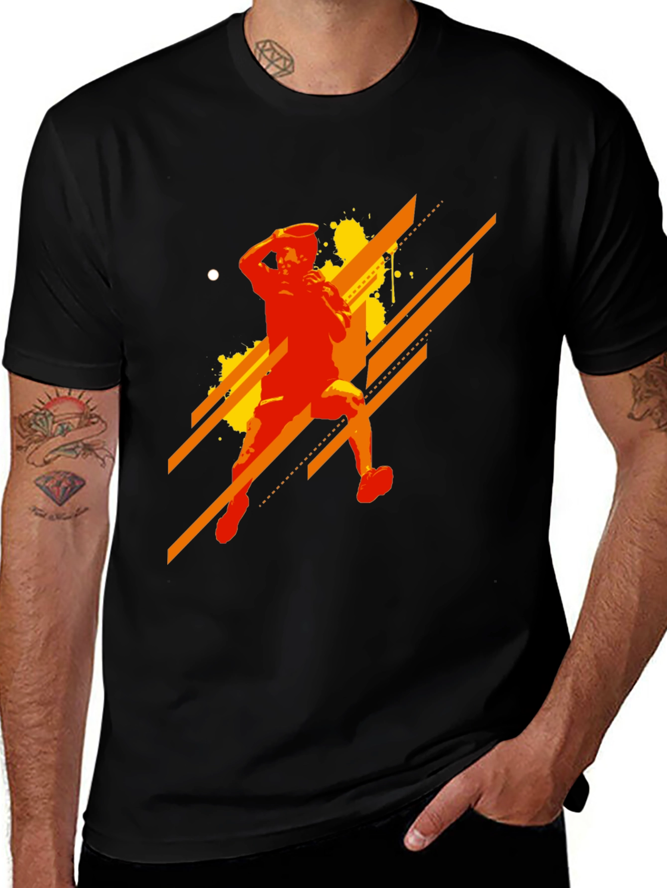 Abstract Thrower Graphic Print Black T-Shirt