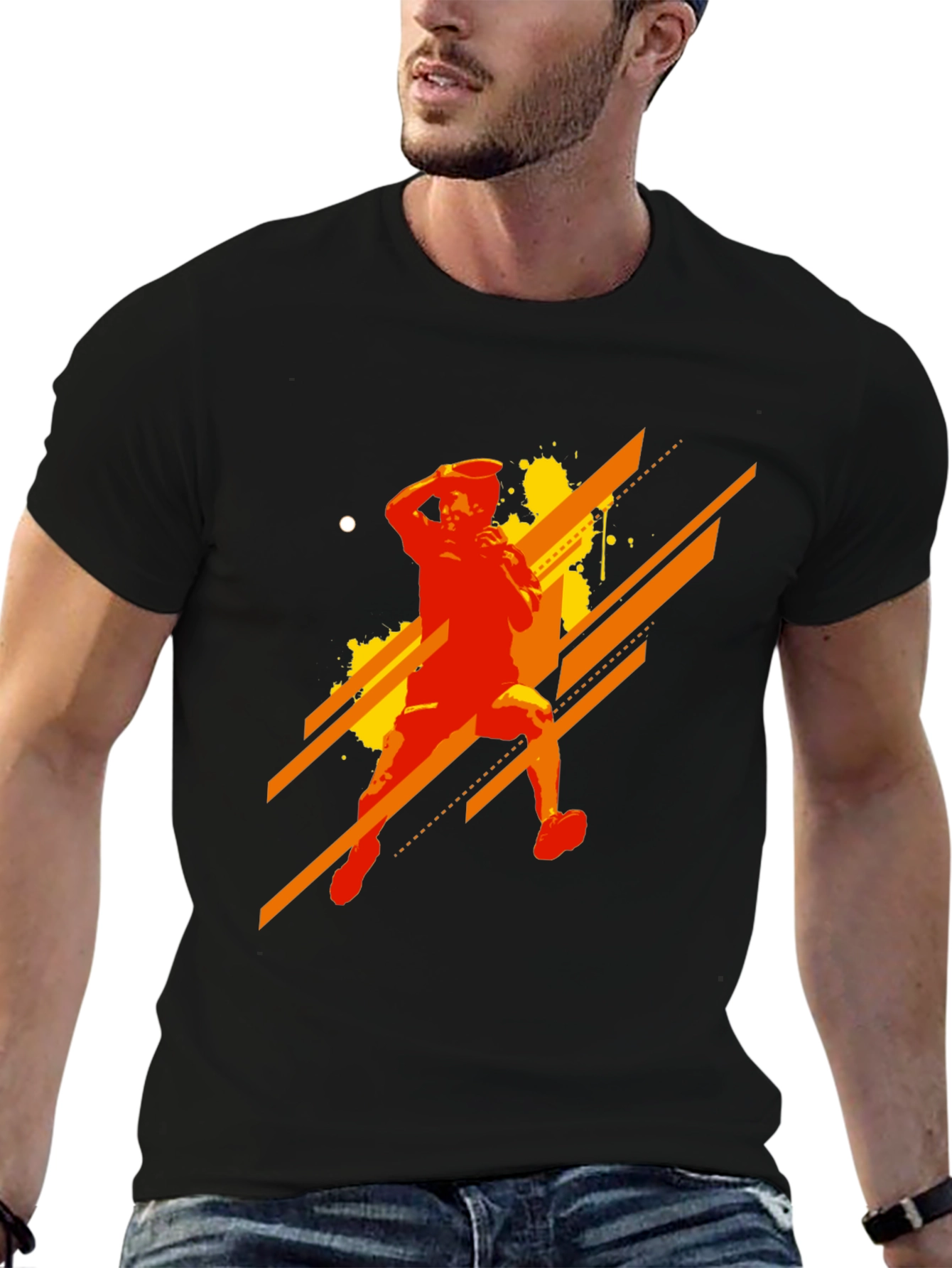 Abstract Thrower Graphic Print Black T-Shirt