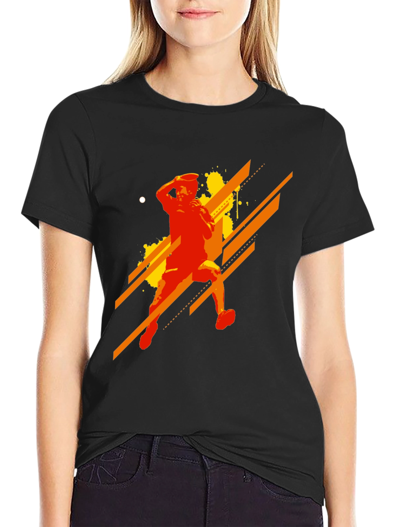 Abstract Thrower Graphic Print Black T-Shirt
