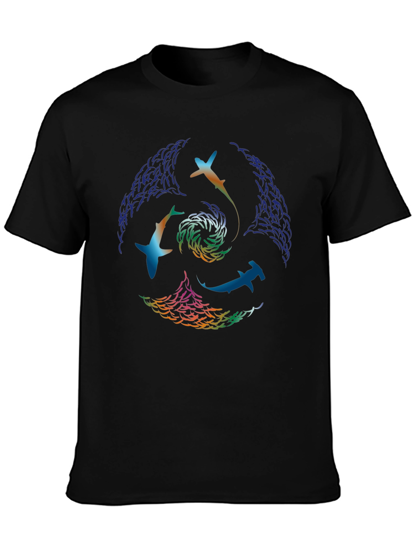 Abstract Shark Swirl Graphic Tee - Black