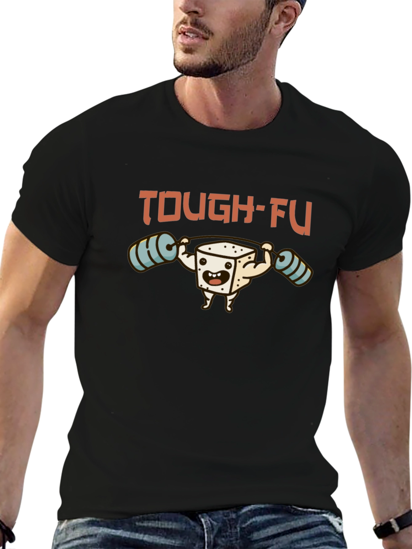 Tough-Fu T-Shirt - Weightlifting Tofu Design