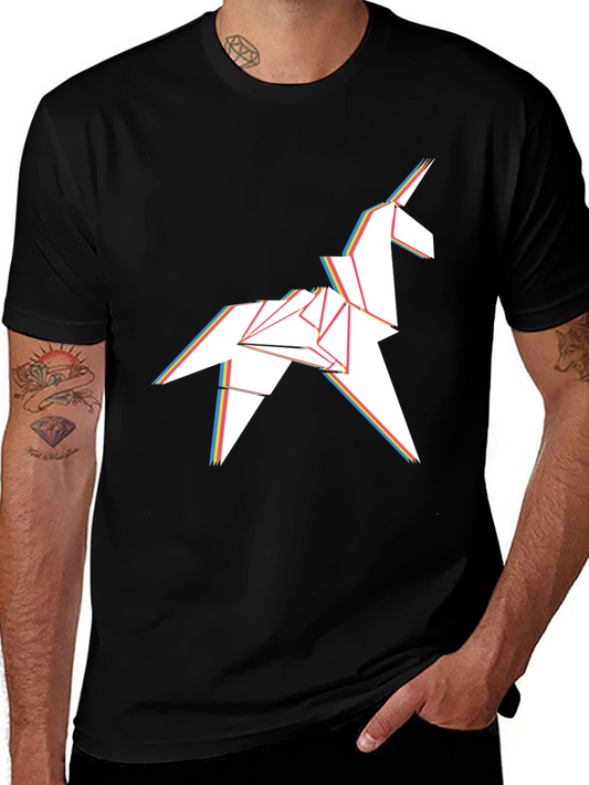 Origami Unicorn Graphic Tee - Stylish Mens Black T-Shirt