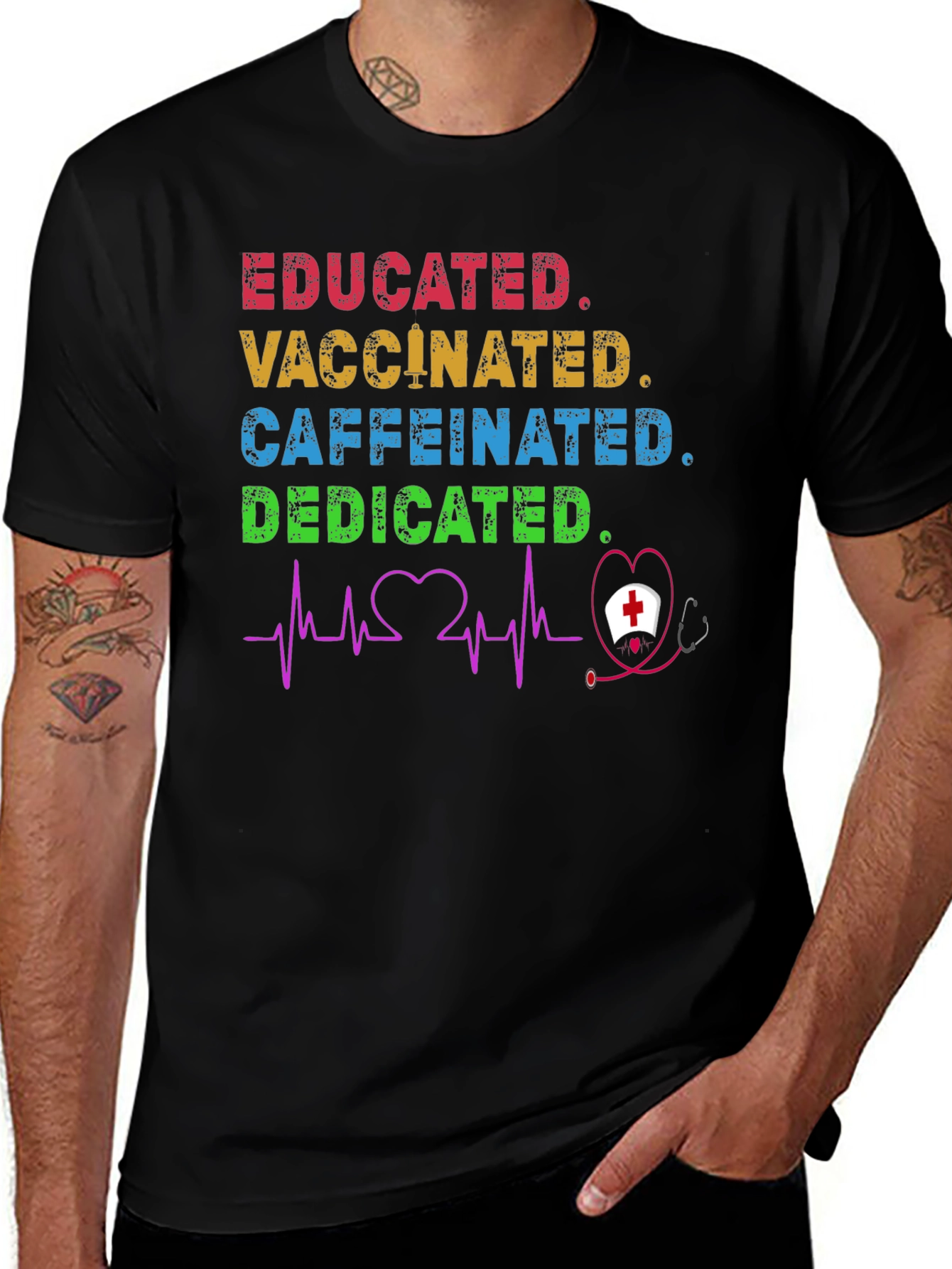 Educated Vaccinated Caffeinated Dedicated Nurse T-Shirt