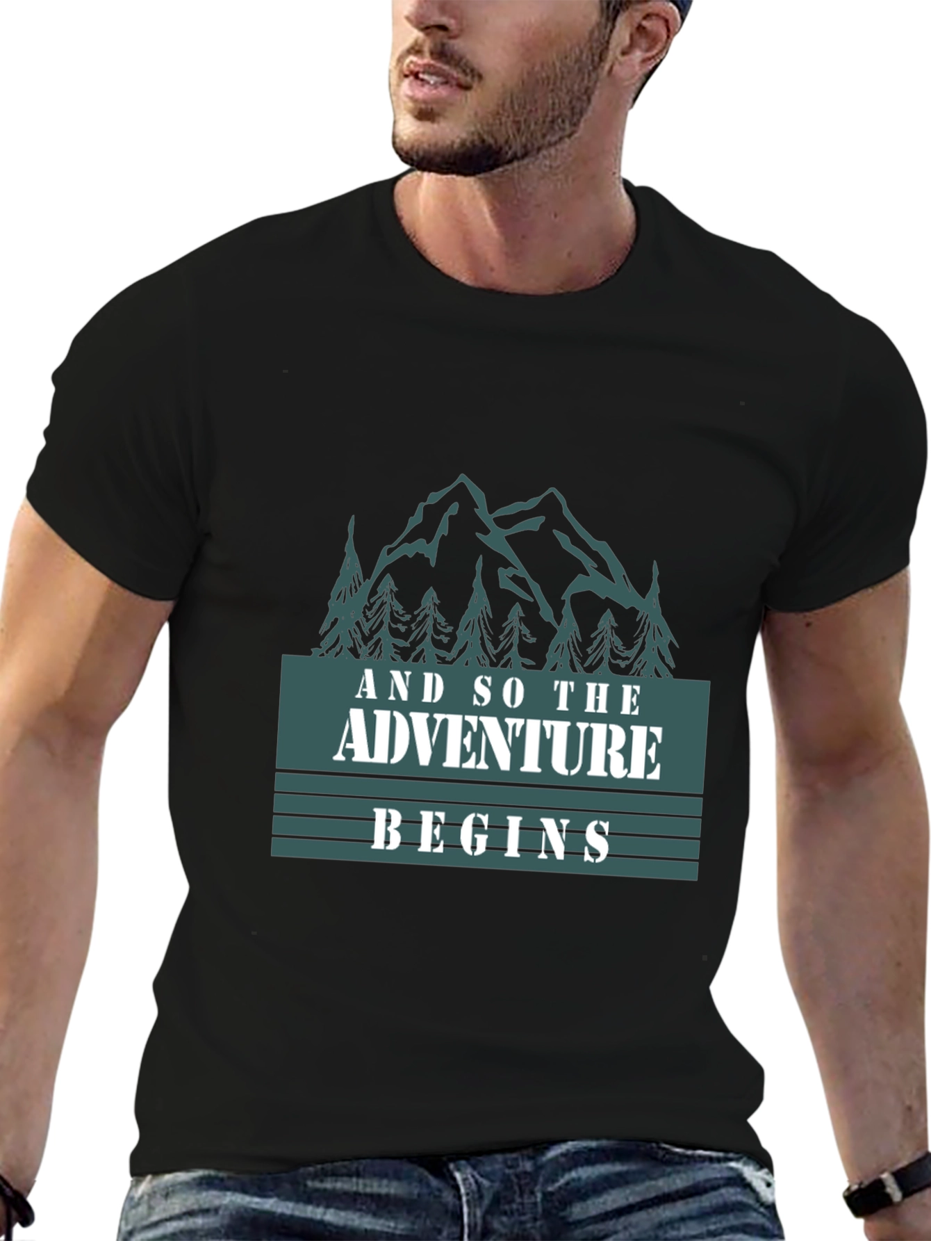 Adventure Begins Graphic Tee - Black Cotton T-Shirt