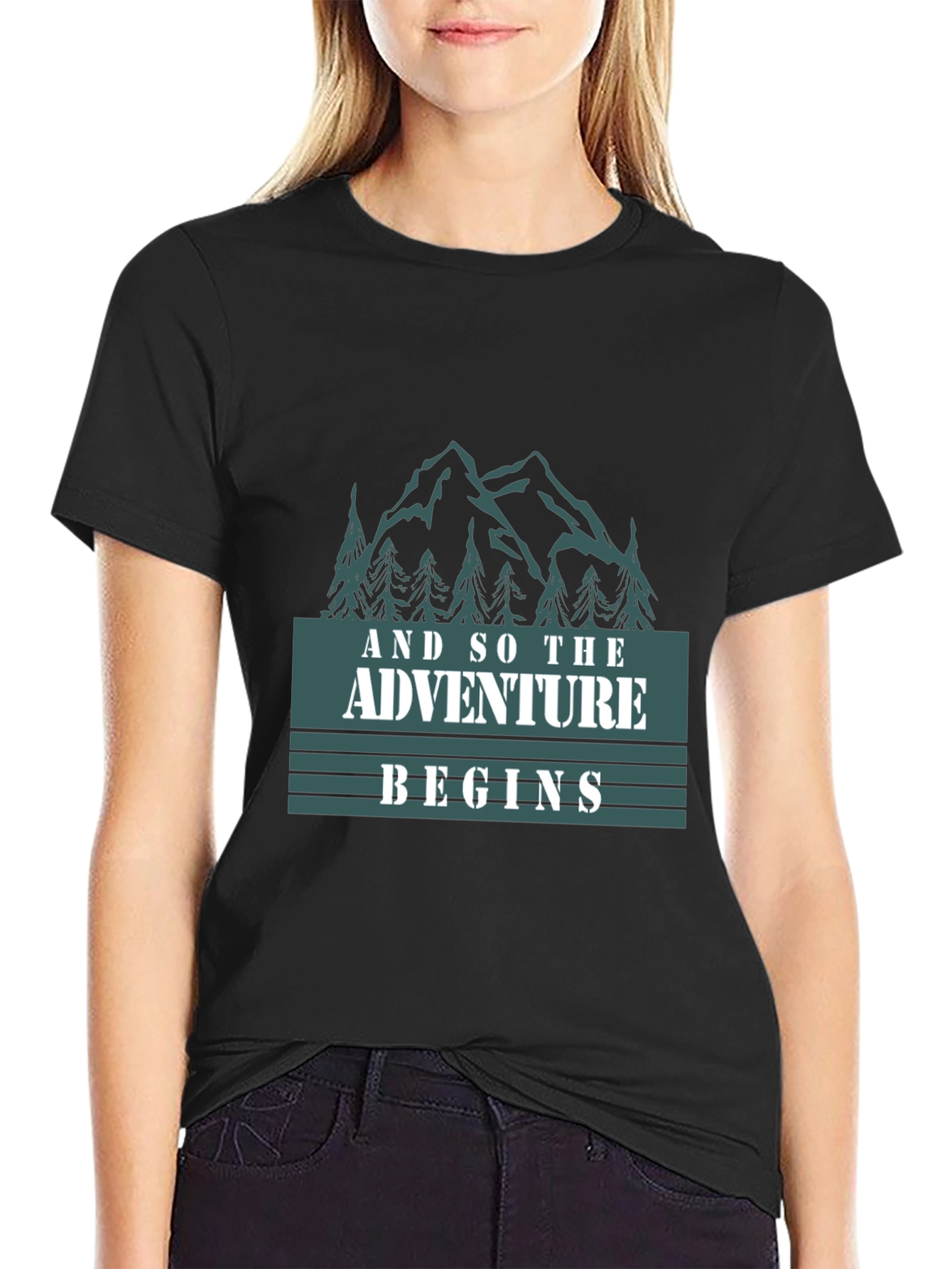 Adventure Begins Graphic Tee - Black Cotton T-Shirt