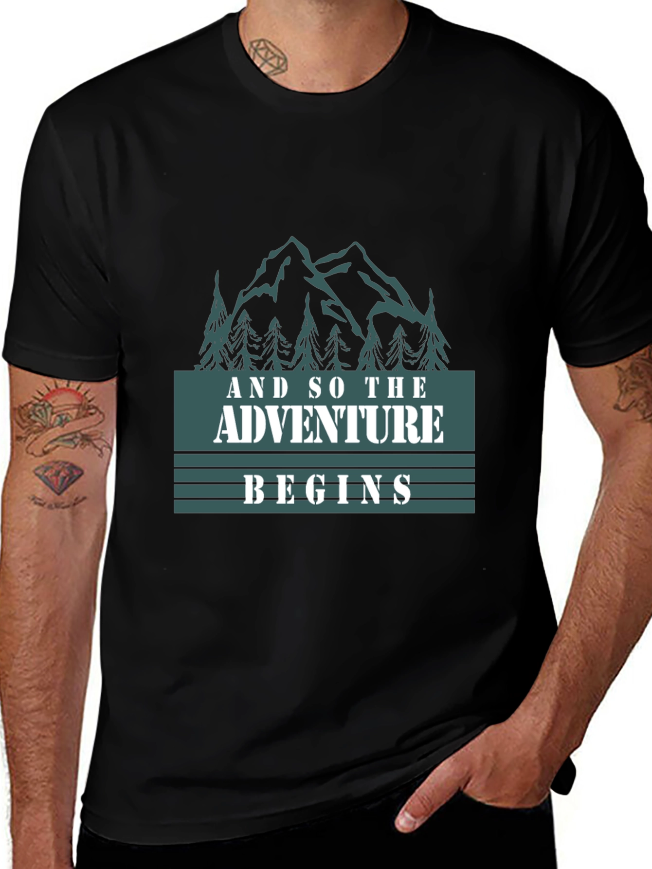 Adventure Begins Graphic Tee - Black Cotton T-Shirt