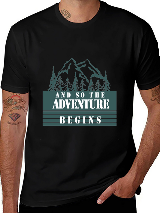 Adventure Begins Graphic Tee - Black Cotton T-Shirt