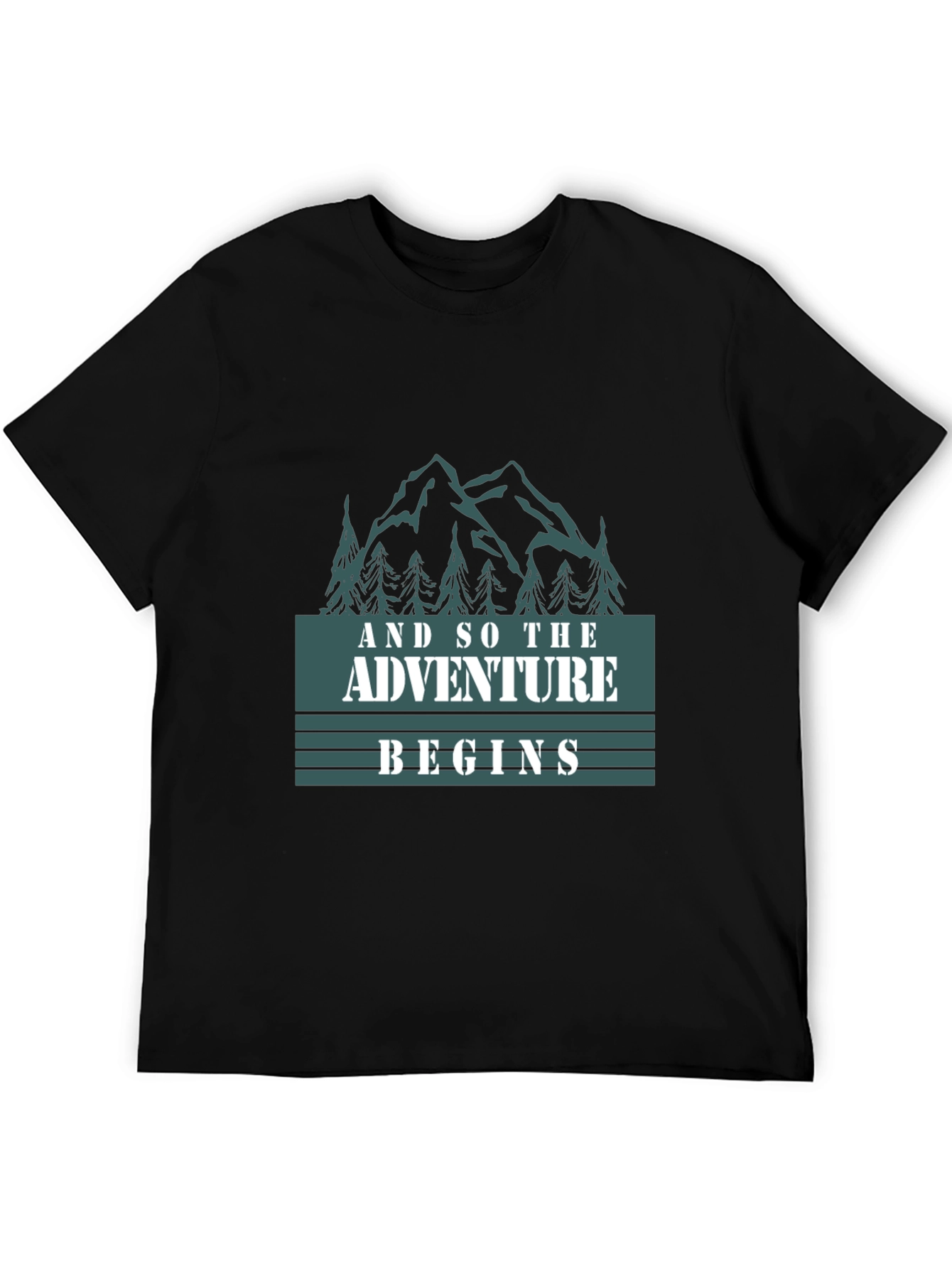 Adventure Begins Graphic Tee - Black Cotton T-Shirt