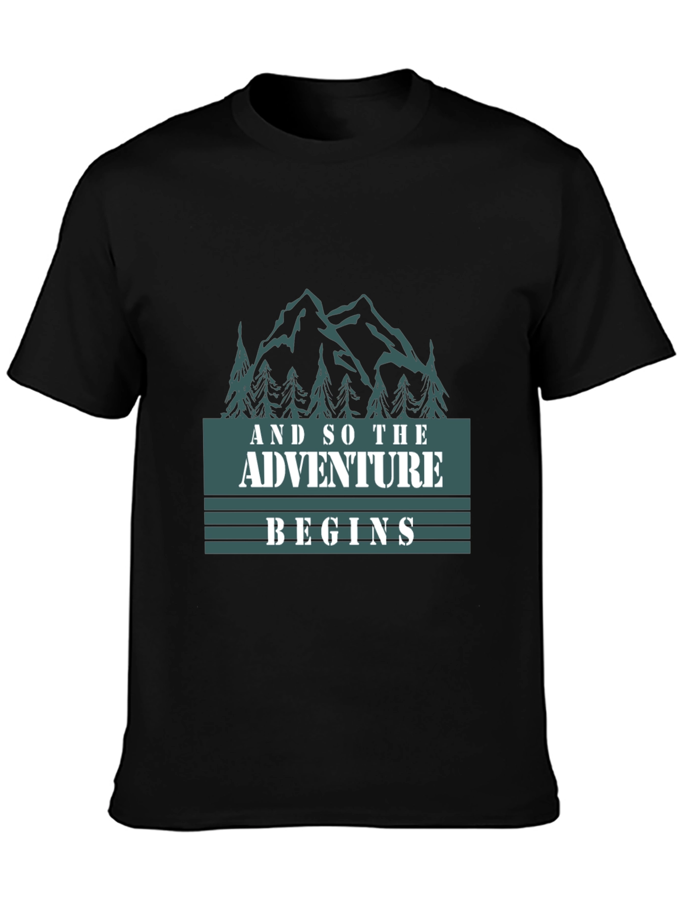 Adventure Begins Graphic Tee - Black Cotton T-Shirt