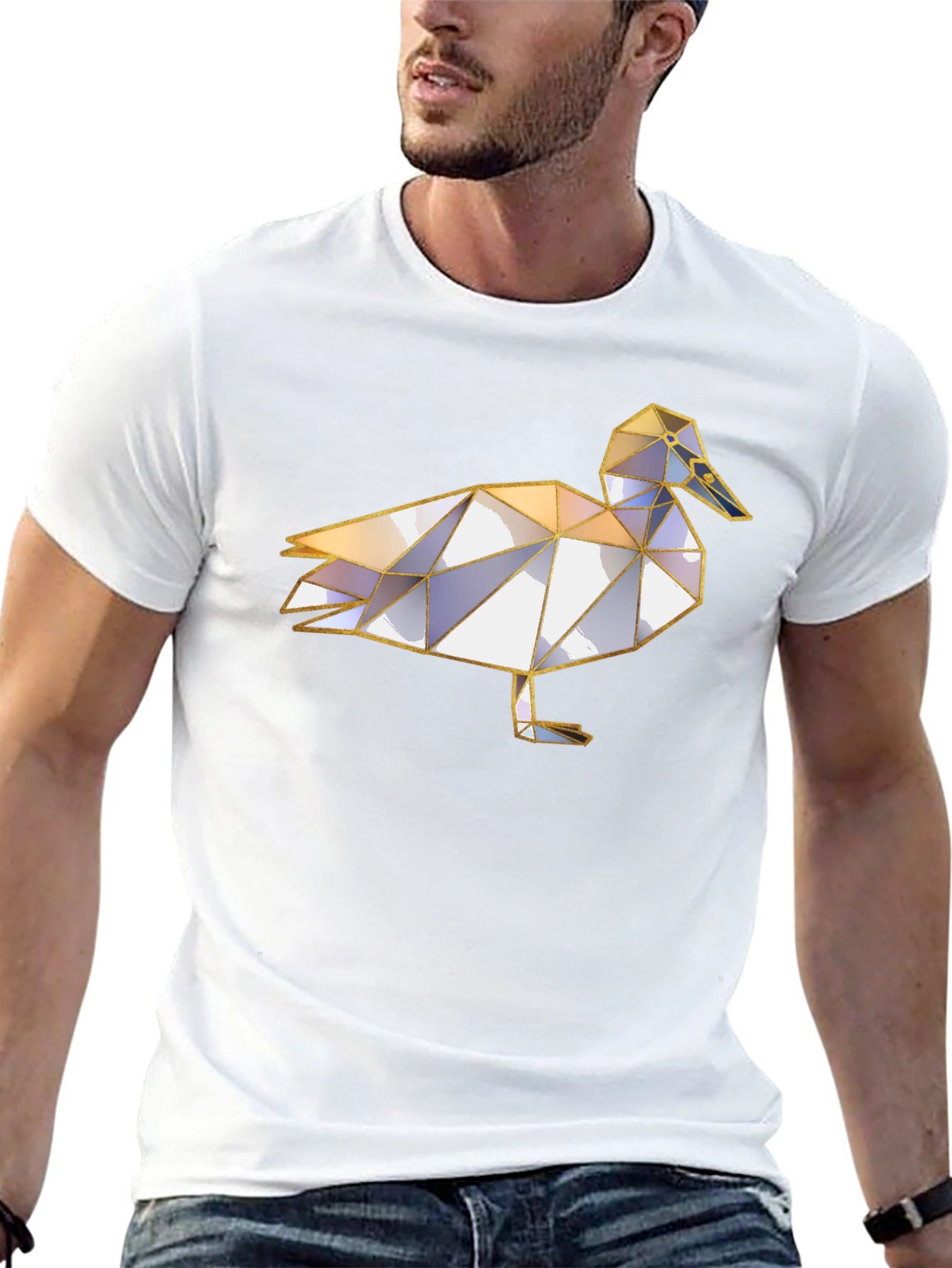 Geometric Duck Graphic Tee - Unique Animal Print Shirt