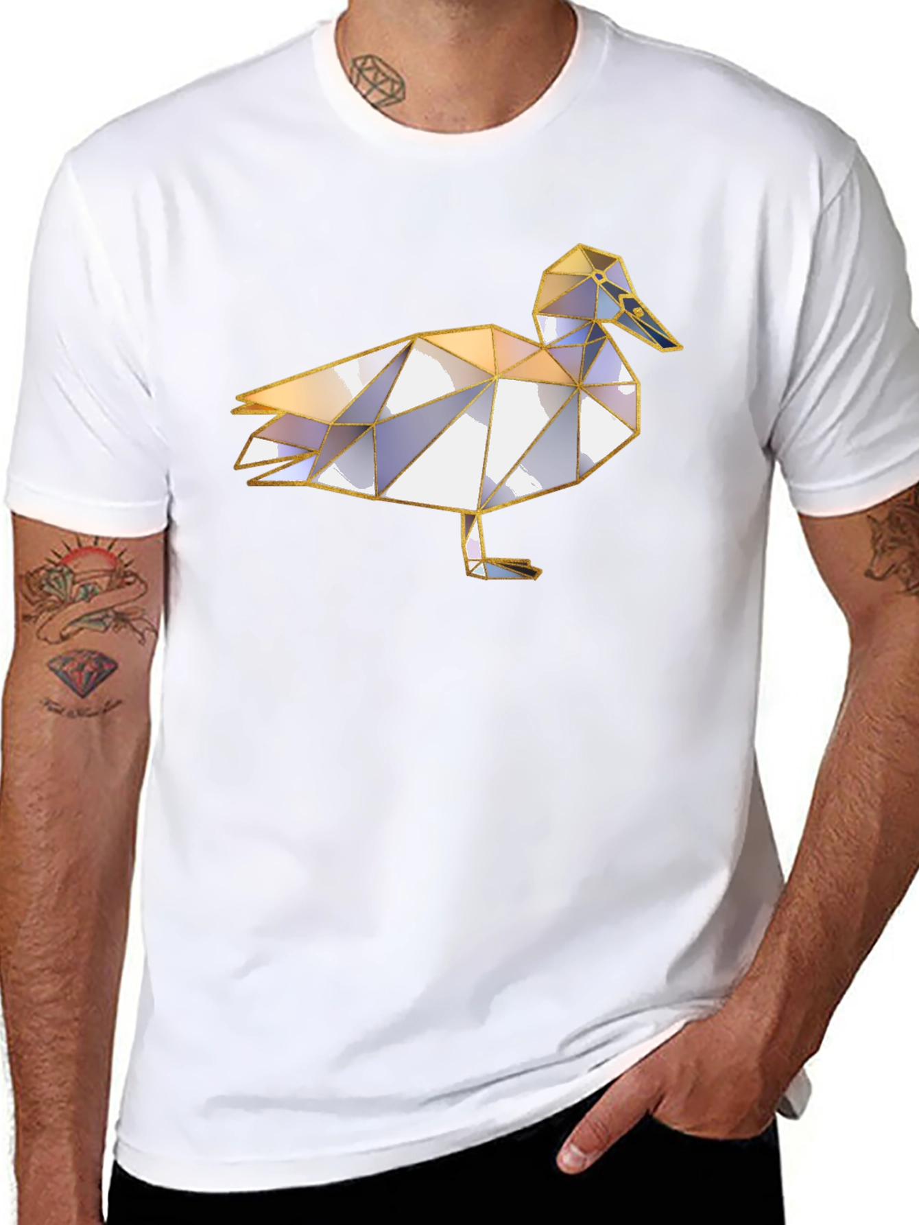 Geometric Duck Graphic Tee - Unique Animal Print Shirt