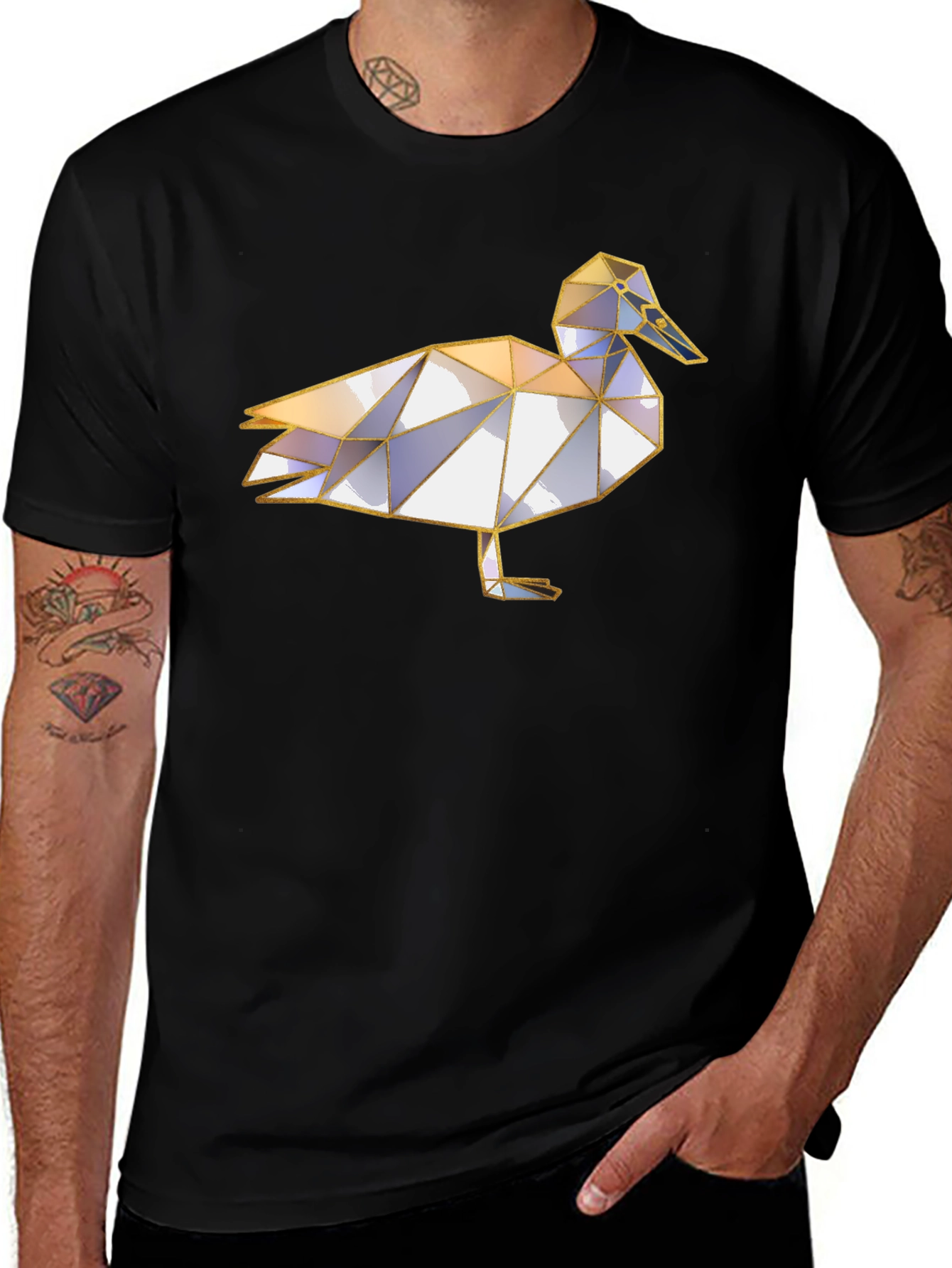 Geometric Duck Graphic Tee - Unique Animal Print Shirt