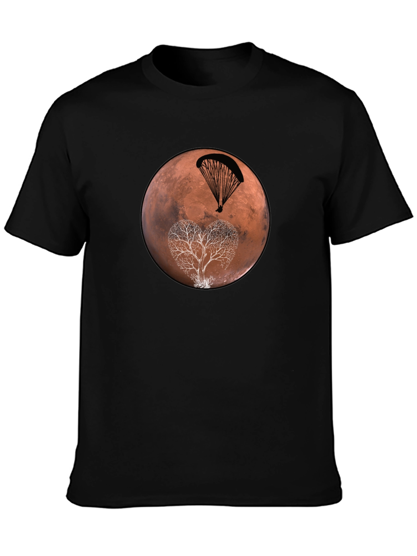 Mars Paragliding Heart Tree Black T-Shirt