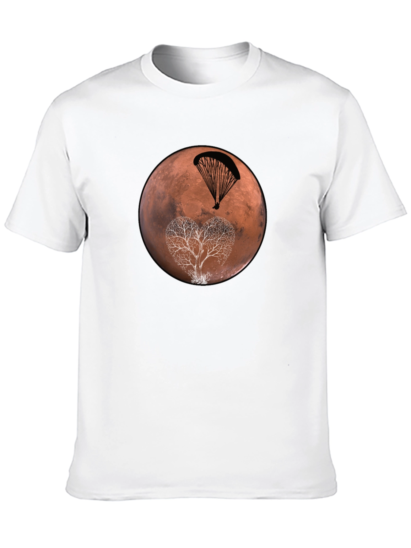 Mars Paragliding Heart Tree Black T-Shirt