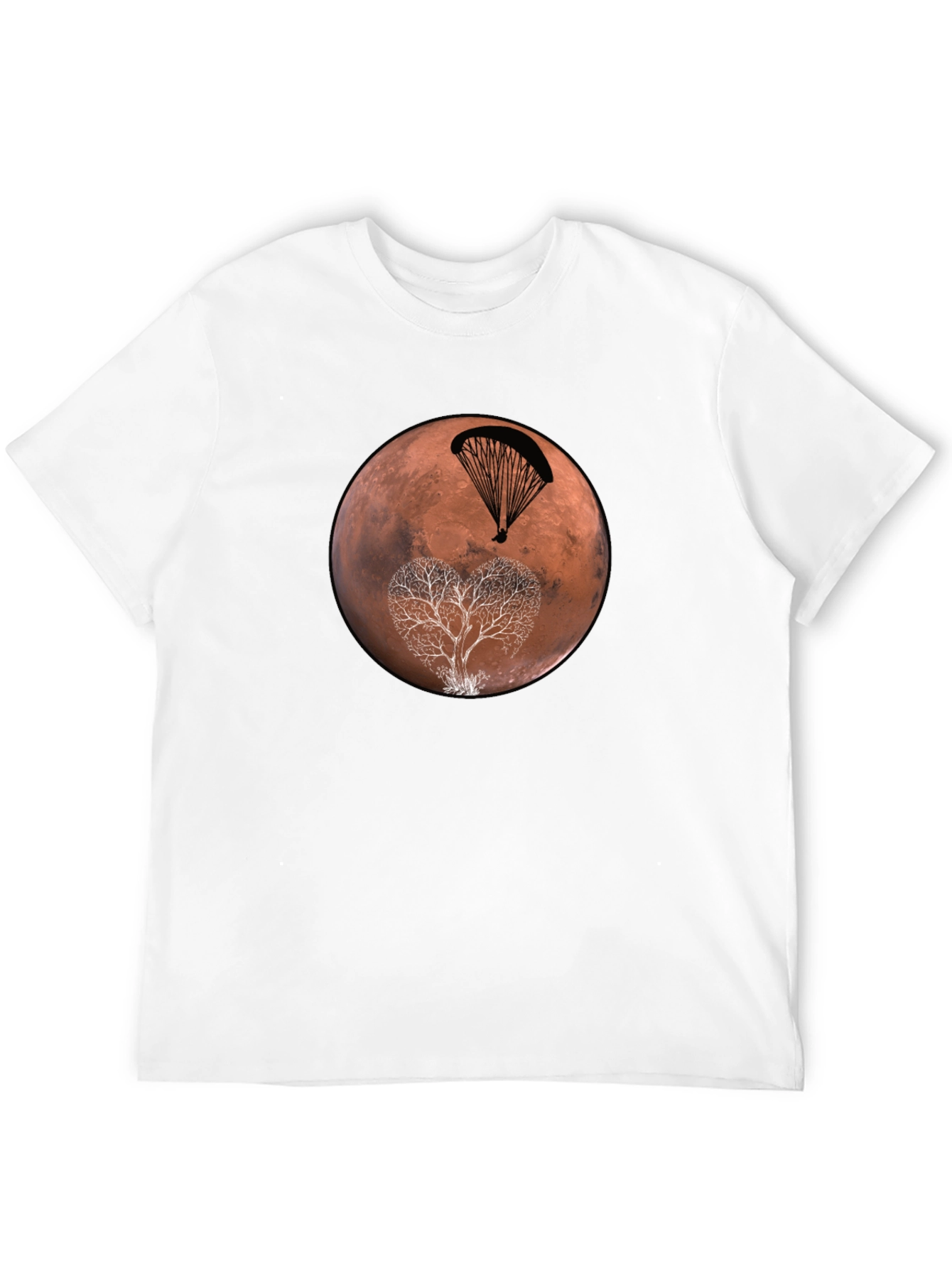 Mars Paragliding Heart Tree Black T-Shirt
