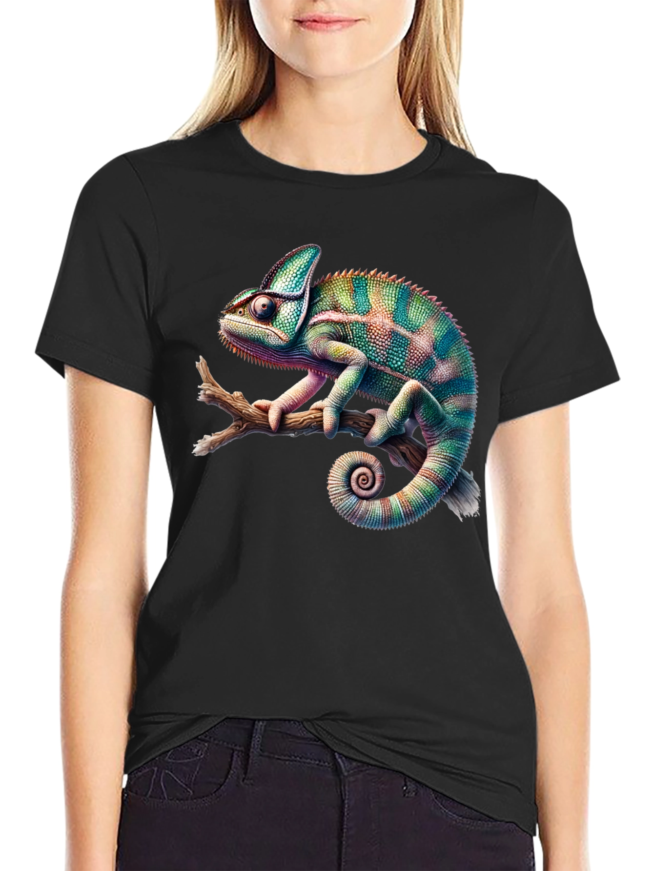 Chameleon Print Black T-Shirt