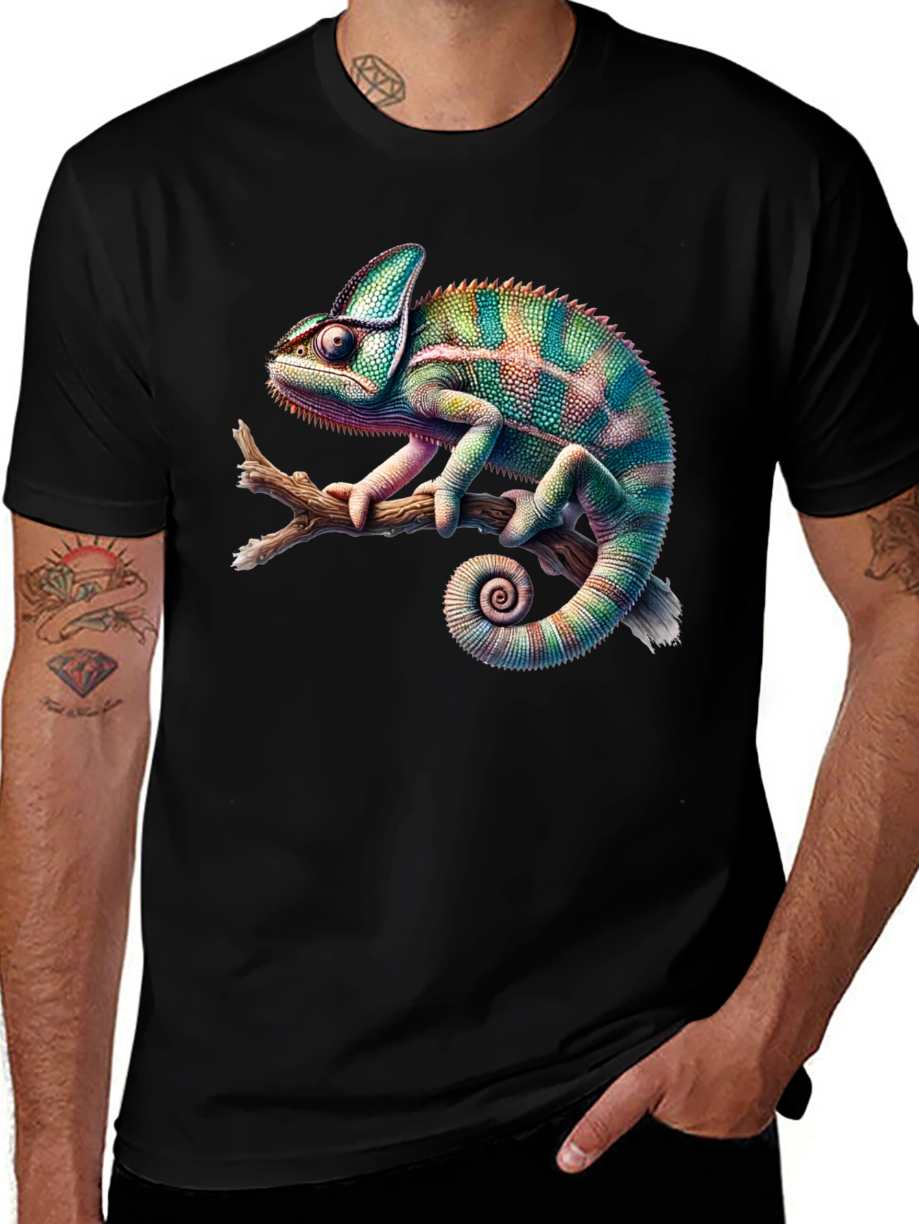 Chameleon Print Black T-Shirt