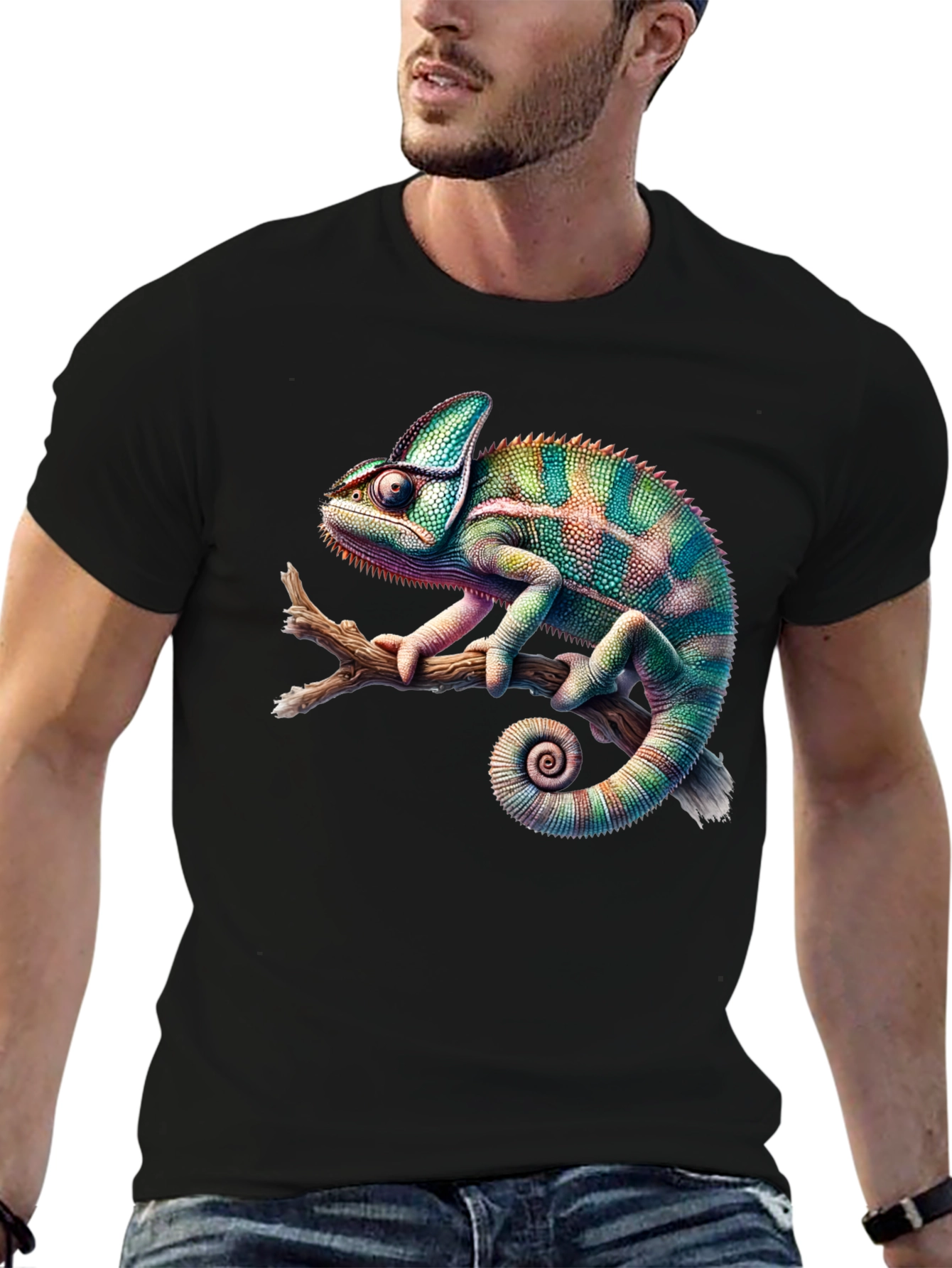 Chameleon Print Black T-Shirt