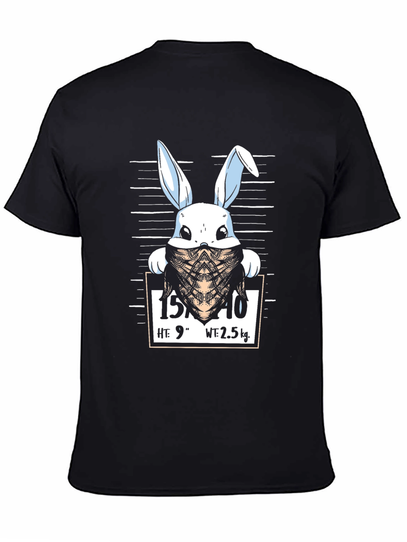 Funny Bunny Mugshot Black Graphic T-Shirt