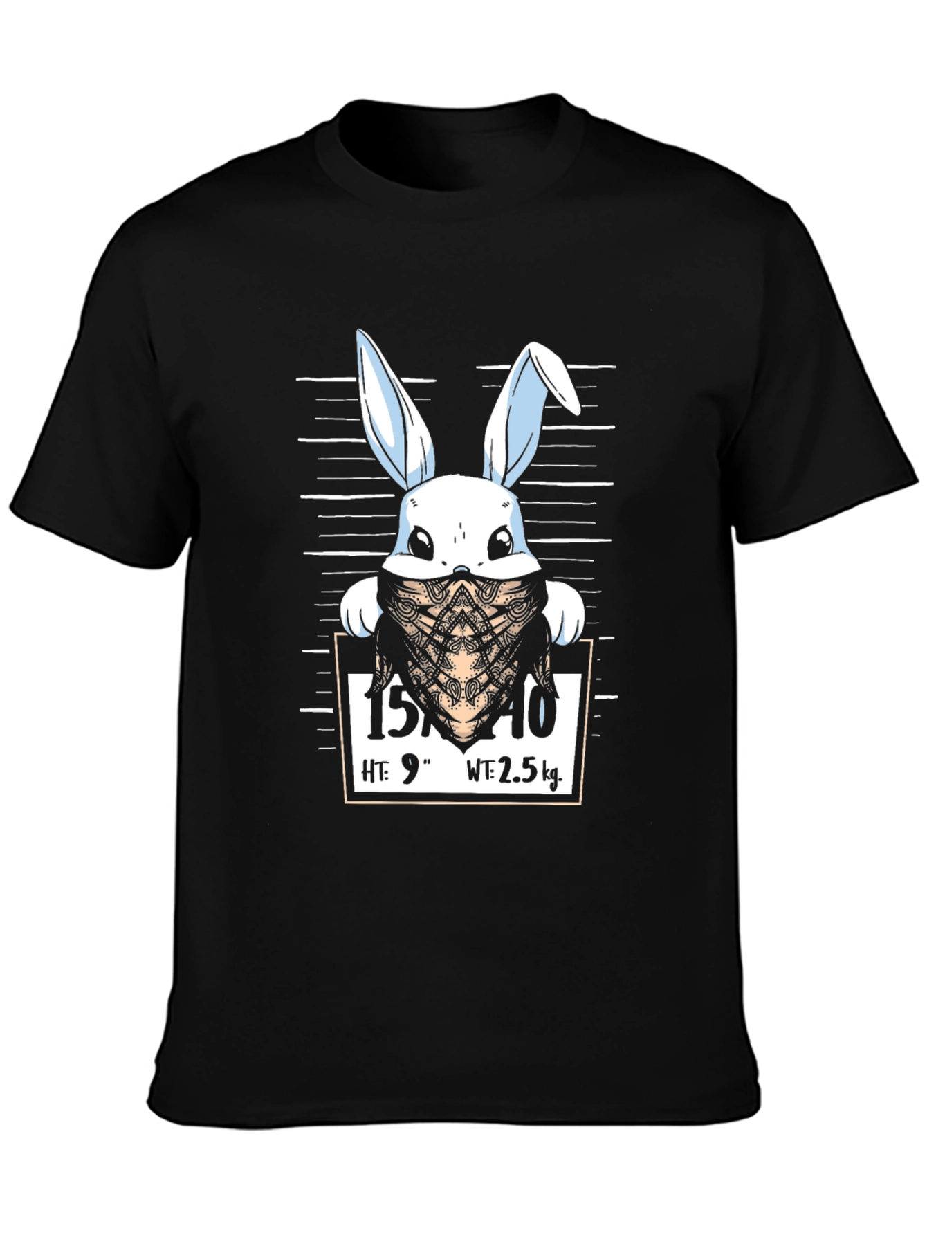 Funny Bunny Mugshot Black Graphic T-Shirt