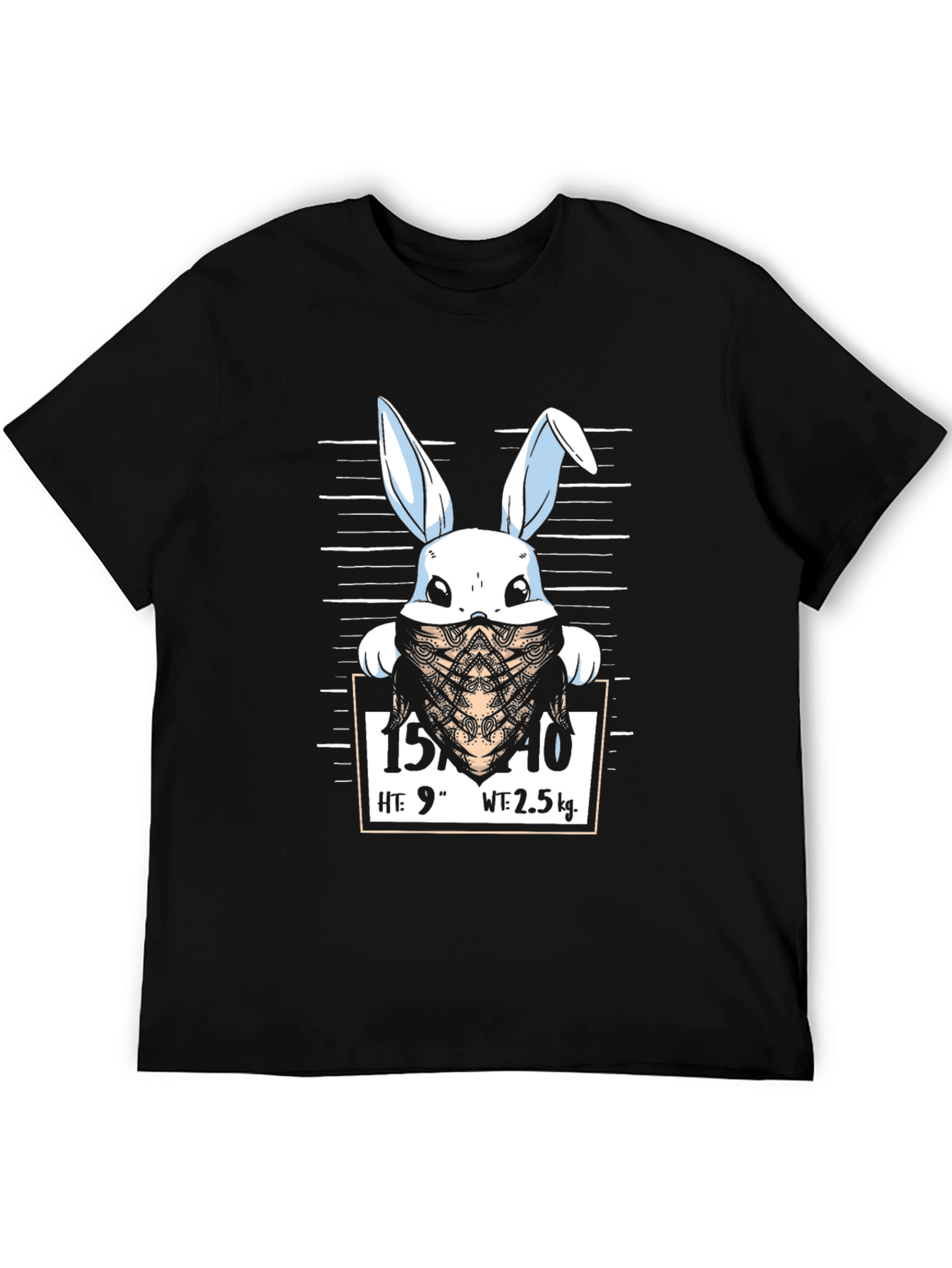 Funny Bunny Mugshot Black Graphic T-Shirt