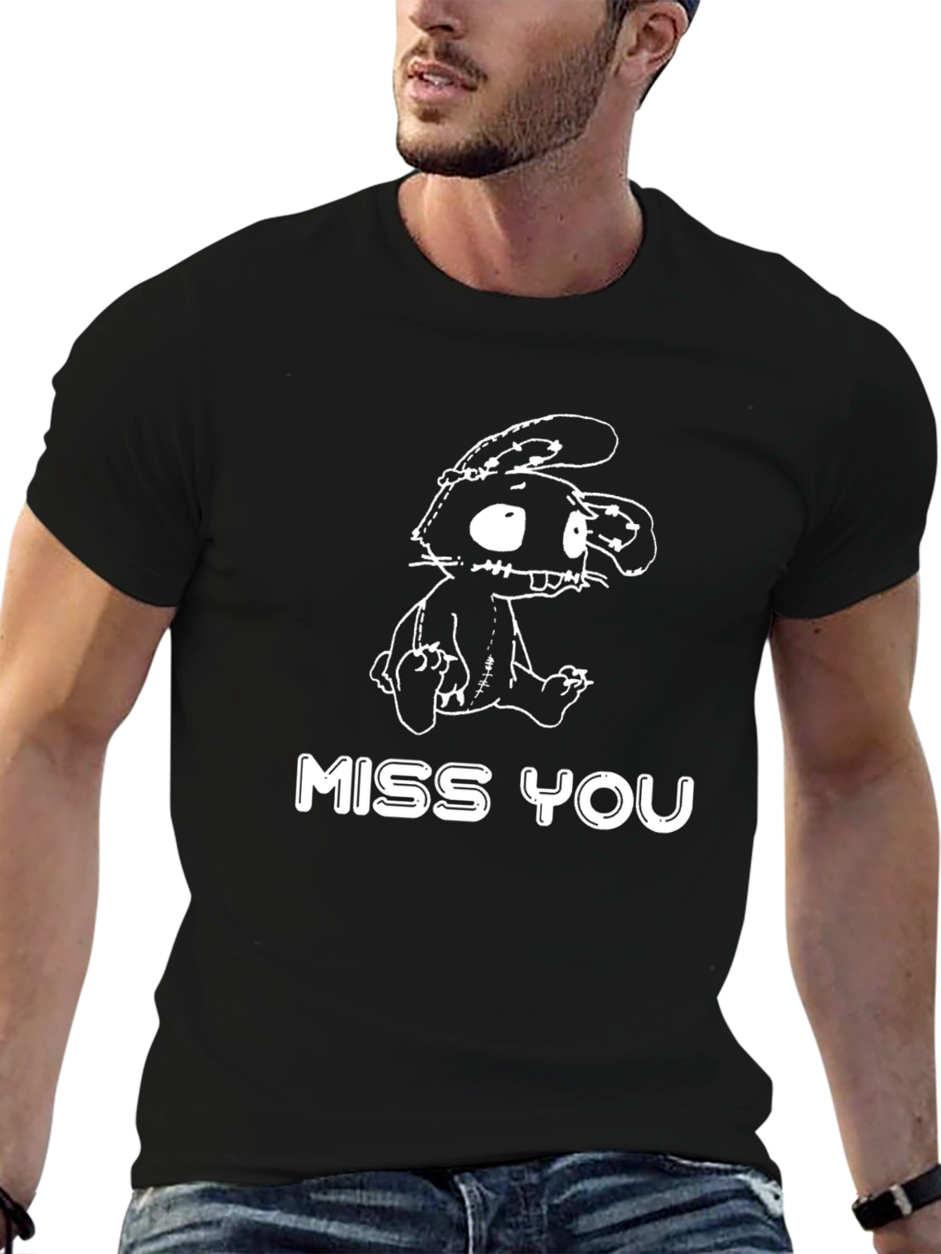 Miss You Creepy Bunny Black T-Shirt