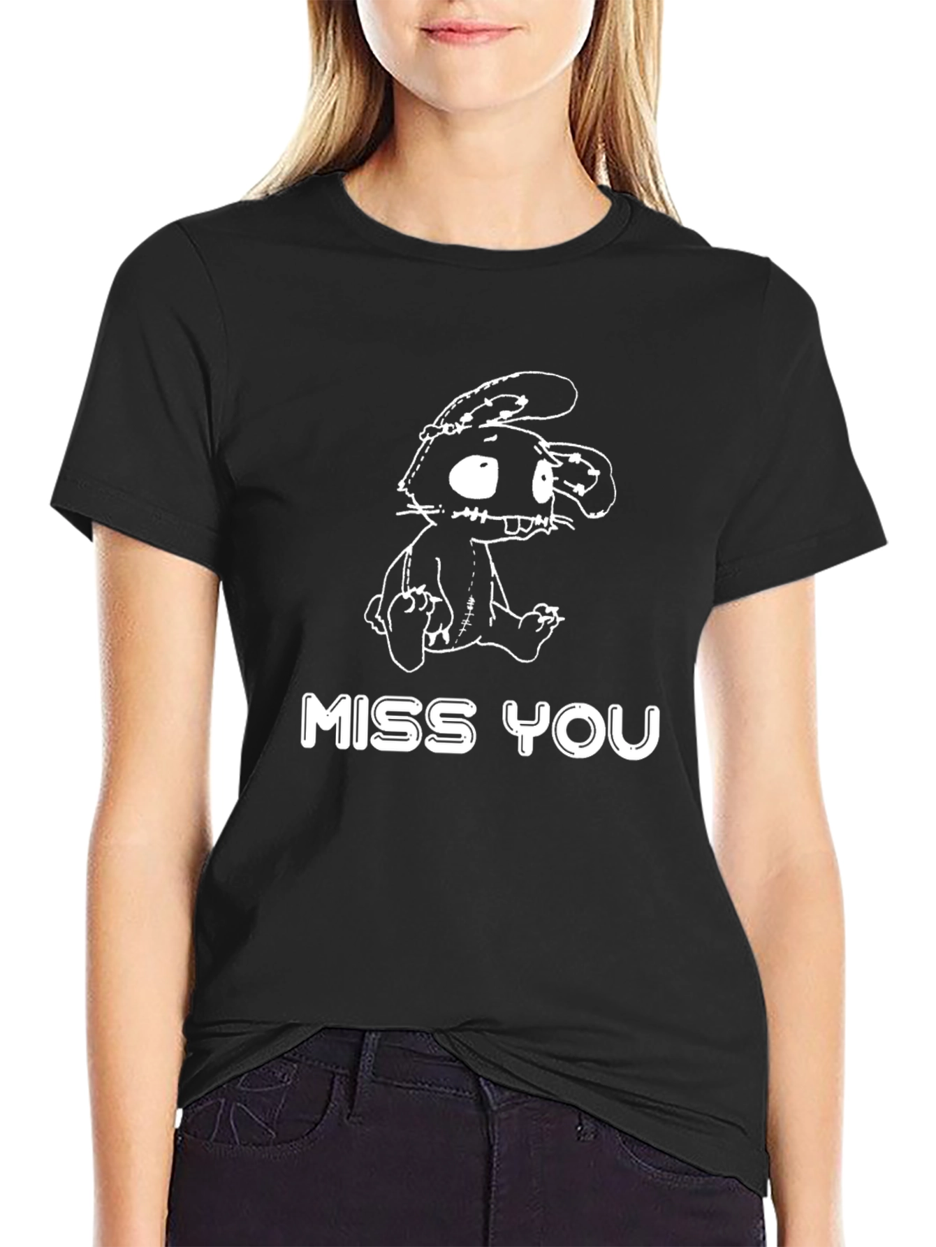 Miss You Creepy Bunny Black T-Shirt