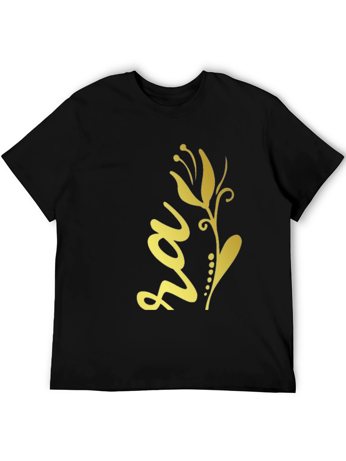 Black Tee with Golden Floral Design