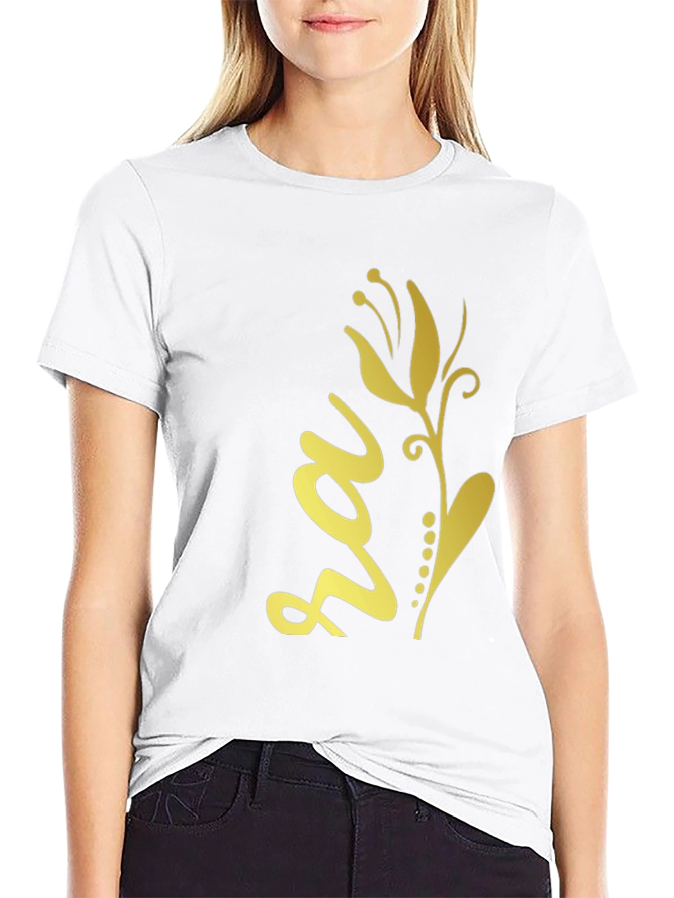 Black Tee with Golden Floral Design