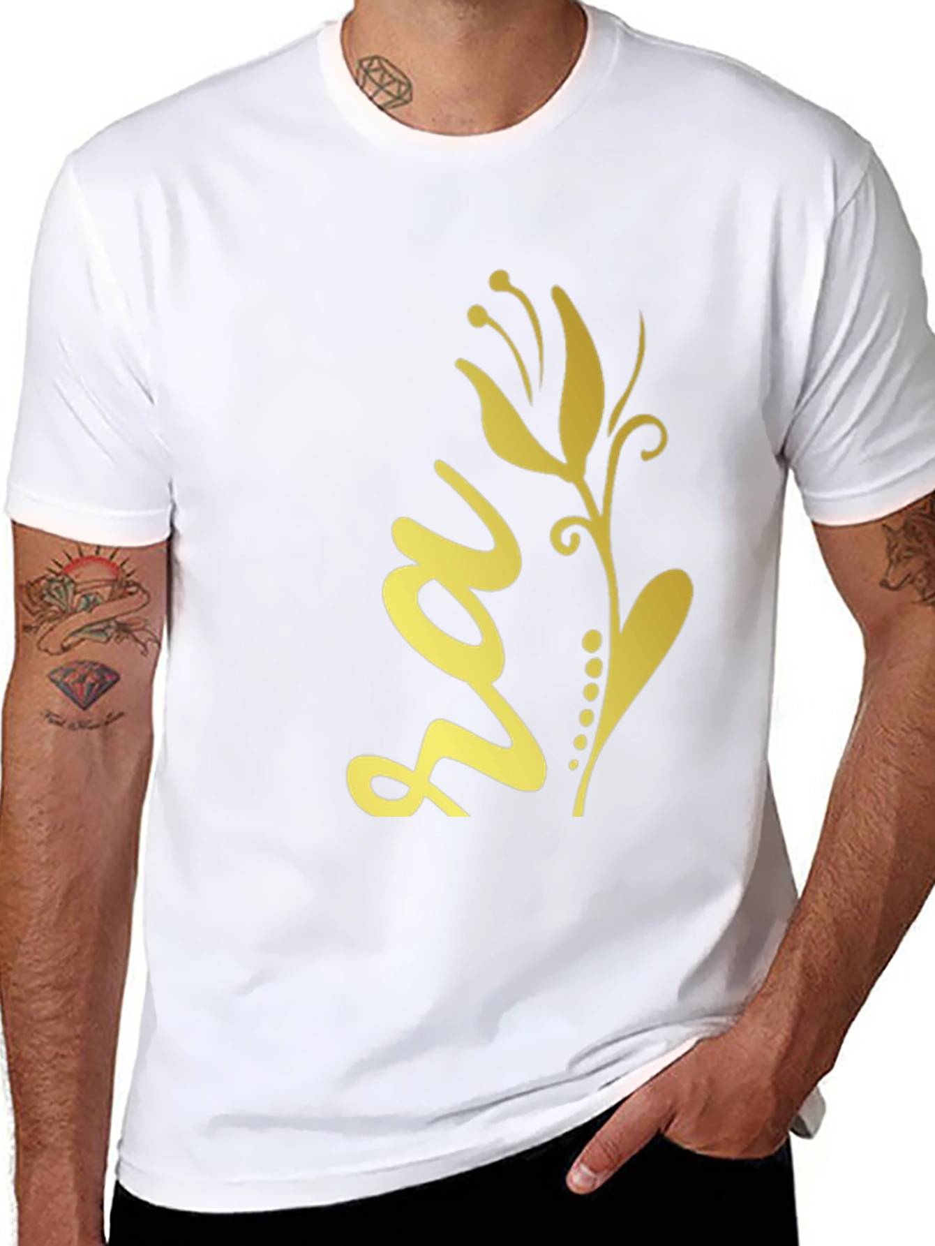 Black Tee with Golden Floral Design