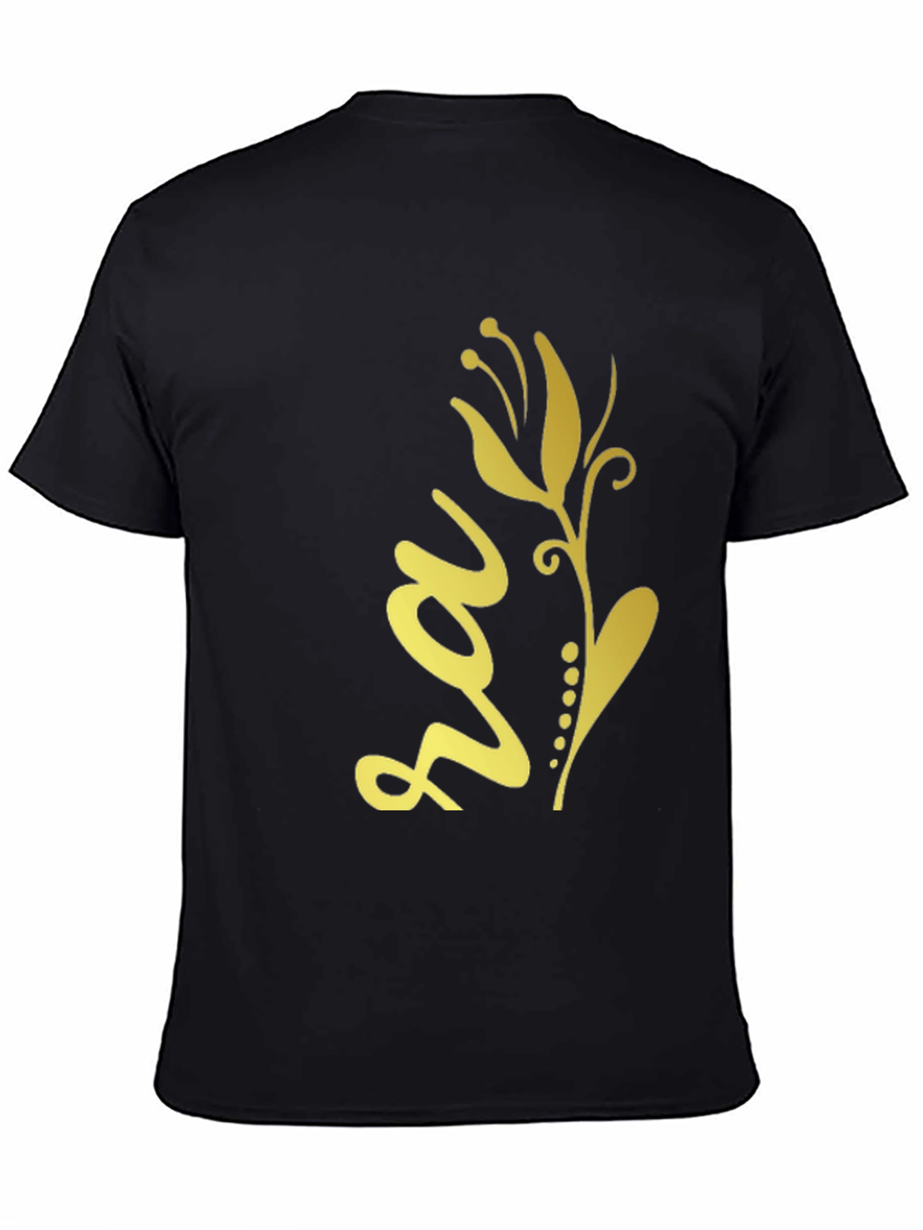 Black Tee with Golden Floral Design