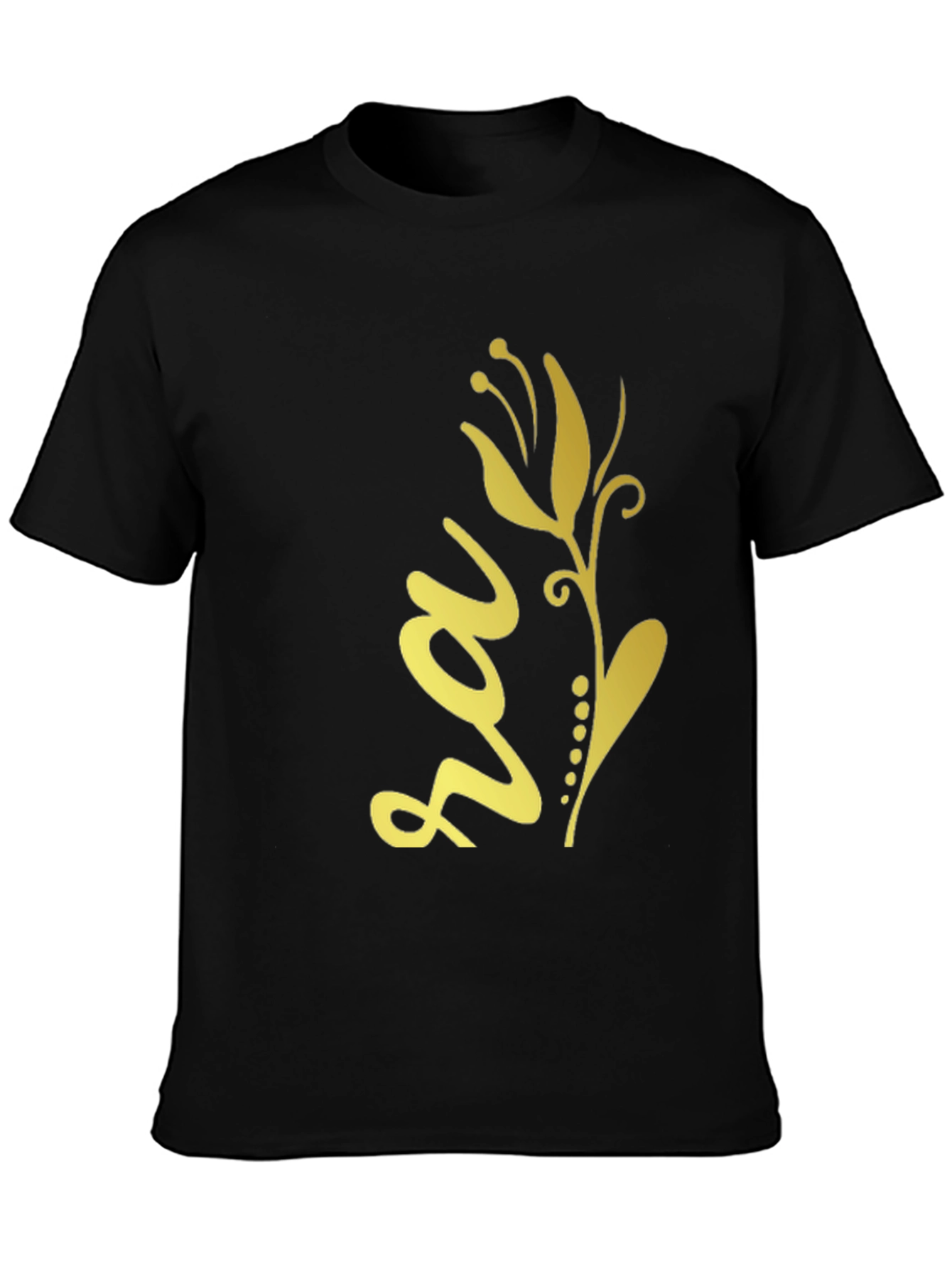 Black Tee with Golden Floral Design