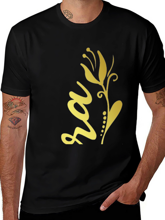 Black Tee with Golden Floral Design