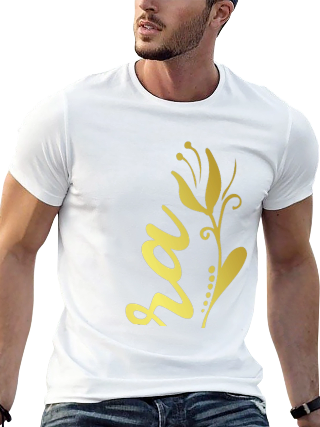Black Tee with Golden Floral Design