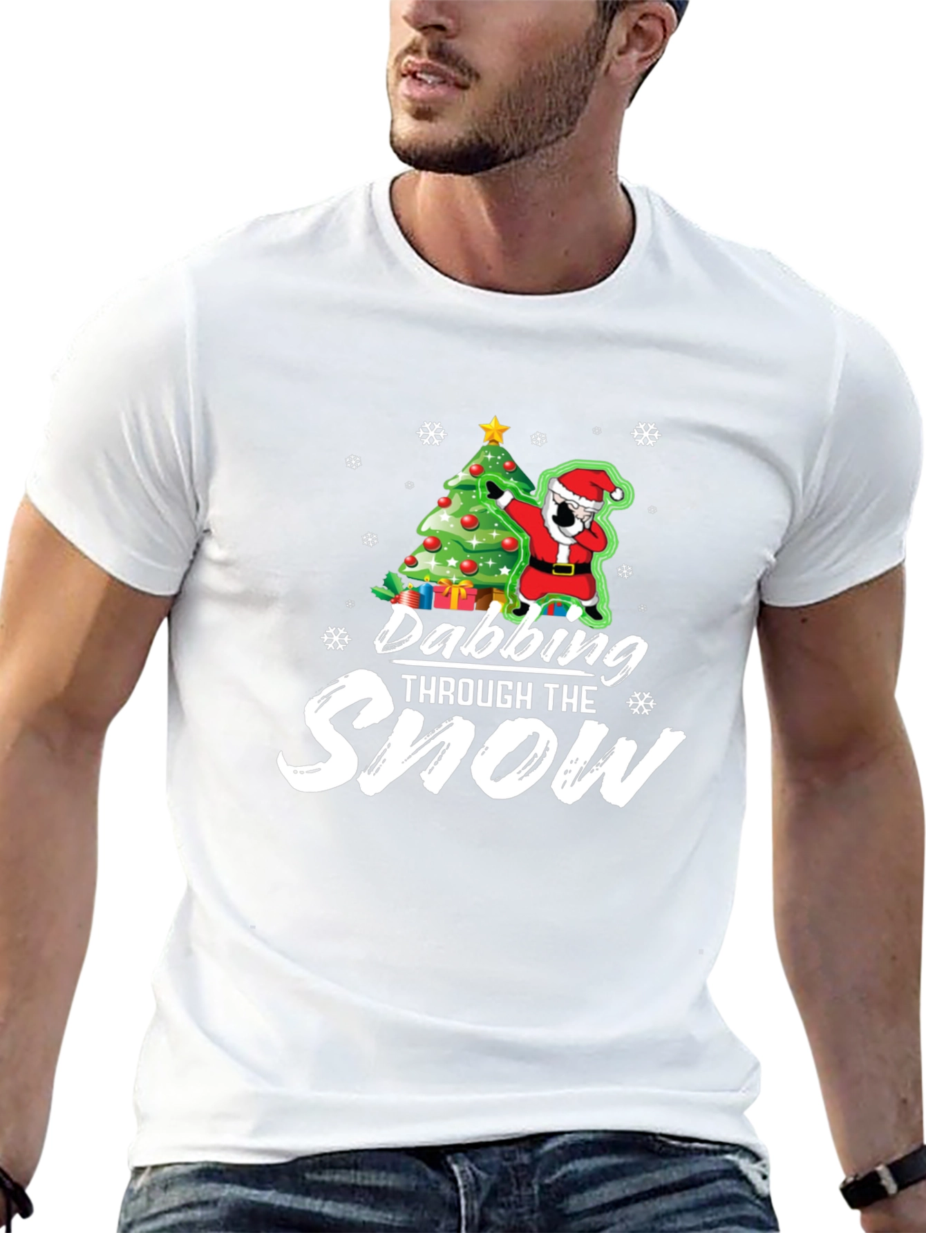 Dabbing Santa Christmas Tree Black Graphic Tee