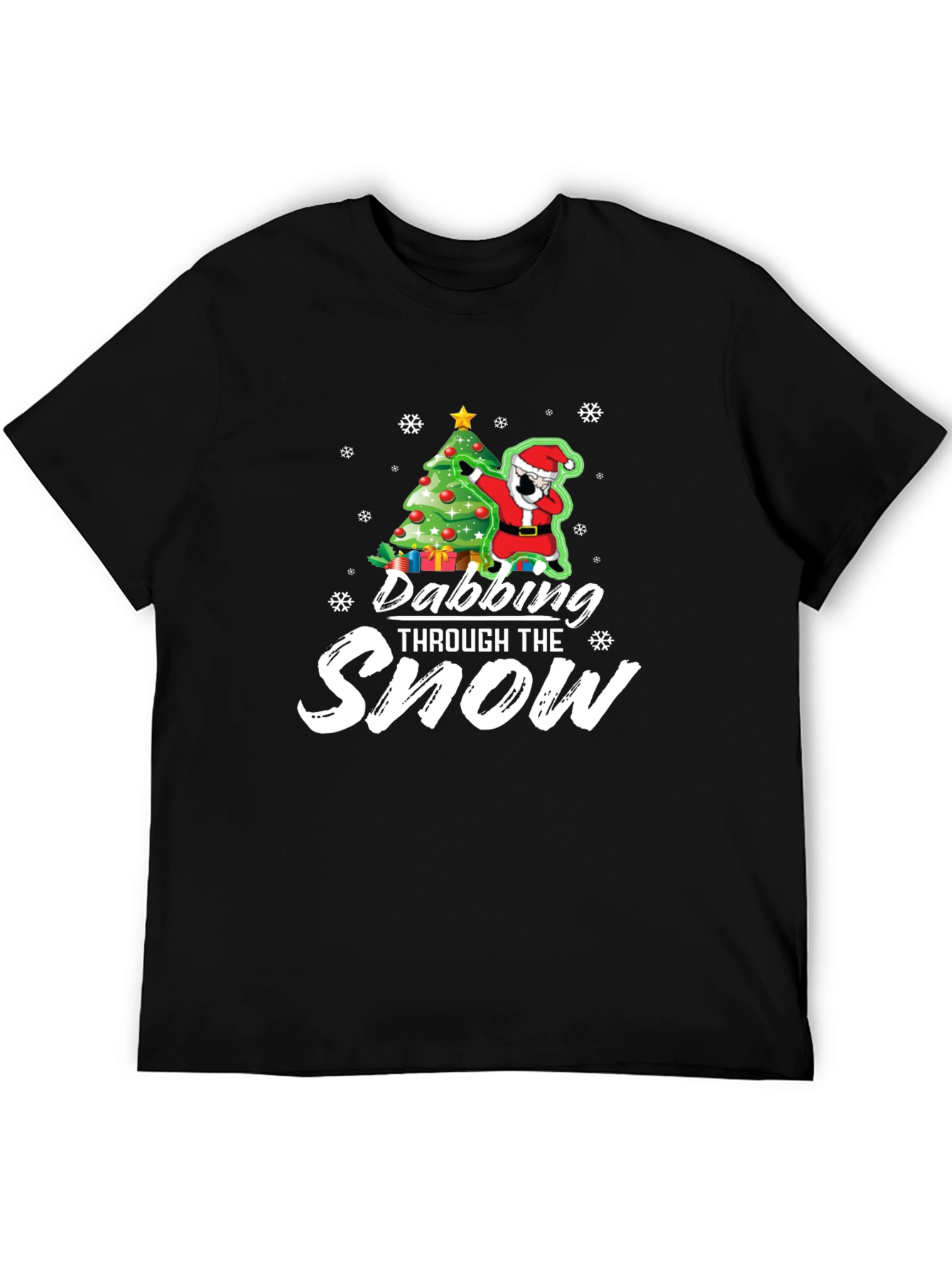 Dabbing Santa Christmas Tree Black Graphic Tee