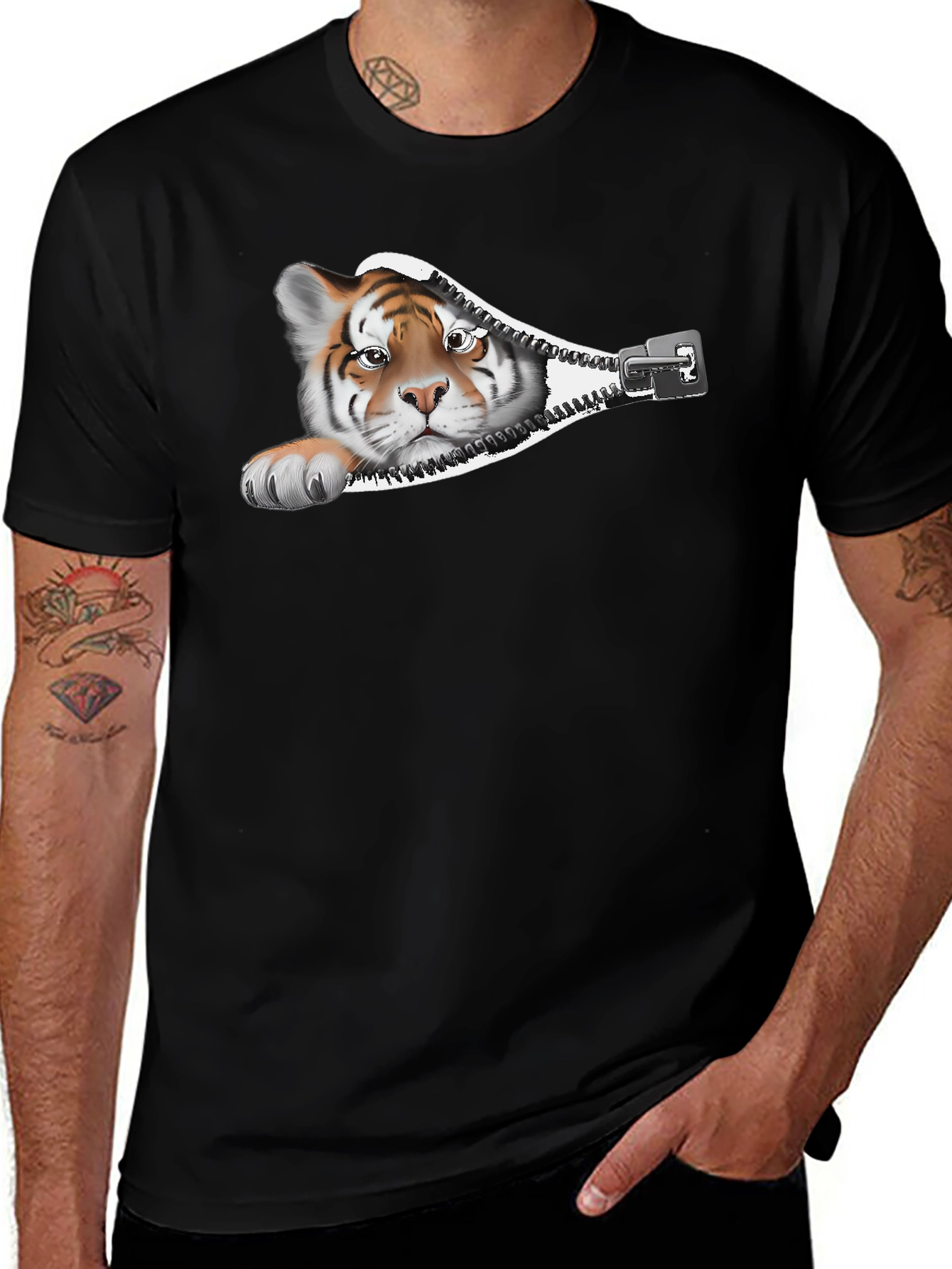 Tiger Zipper Graphic Print T-Shirt