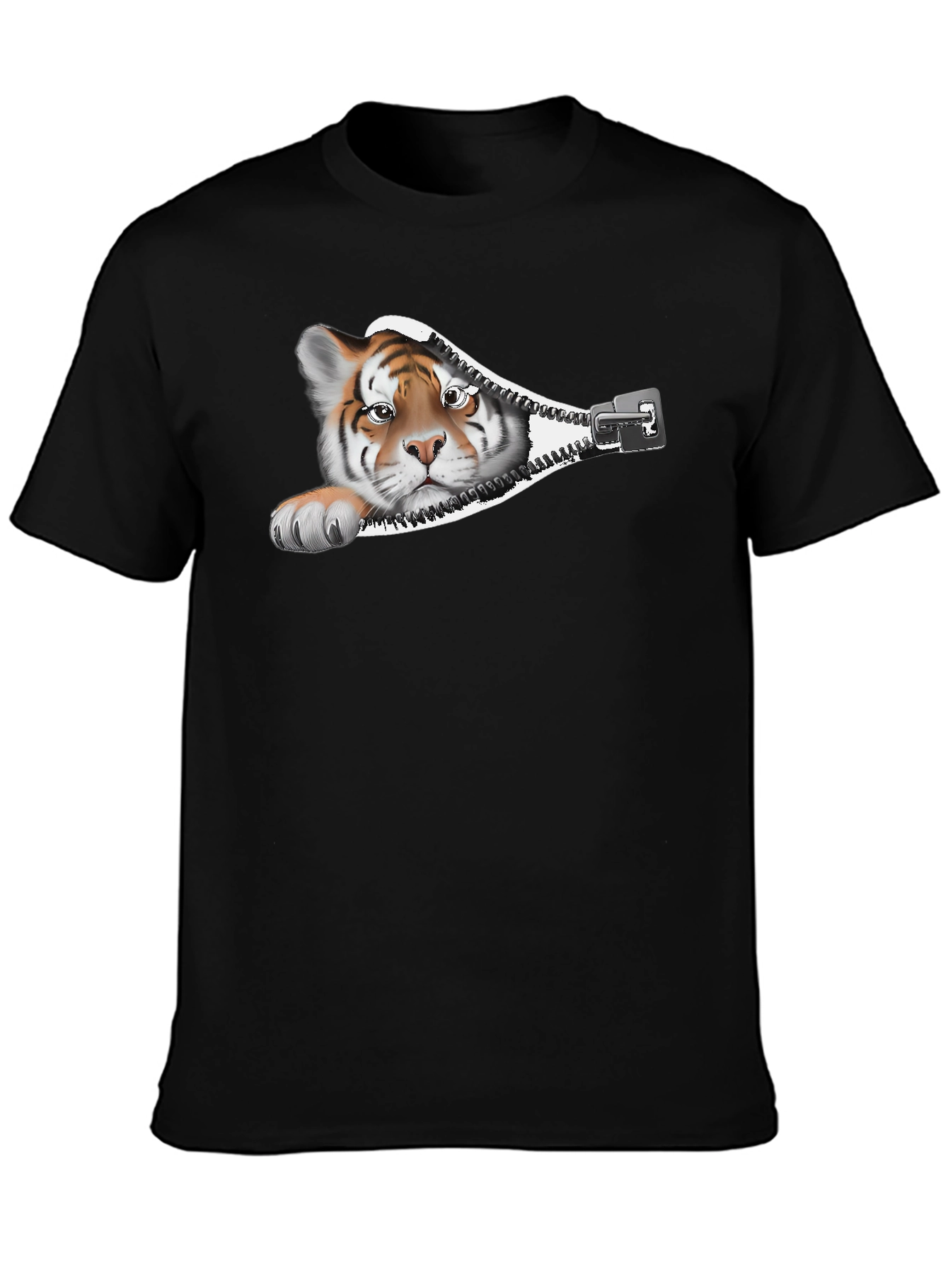 Tiger Zipper Graphic Print T-Shirt