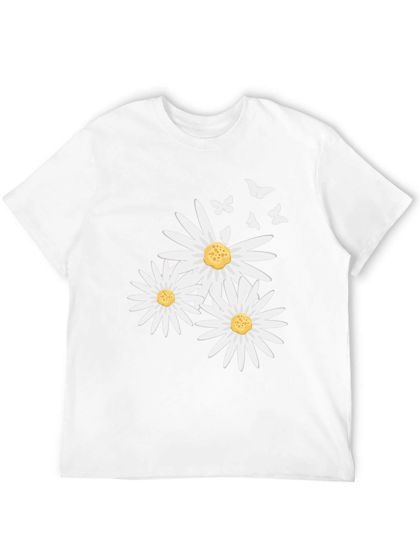 Daisy and Butterfly Print Black T-Shirt