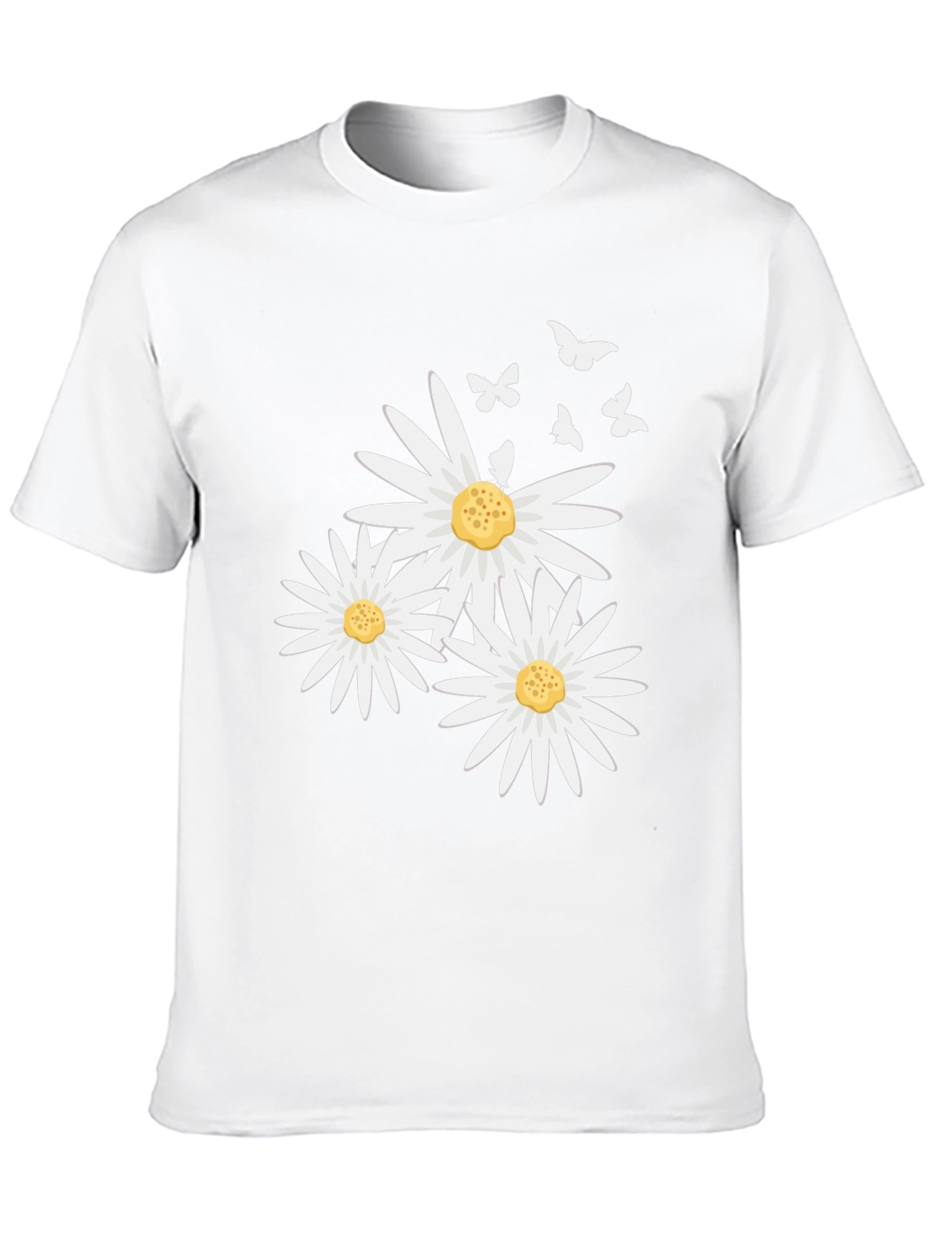 Daisy and Butterfly Print Black T-Shirt