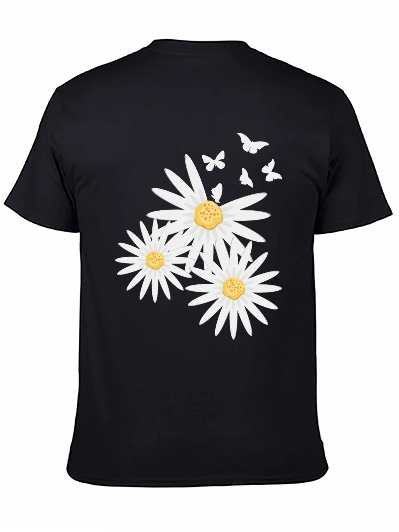 Daisy and Butterfly Print Black T-Shirt