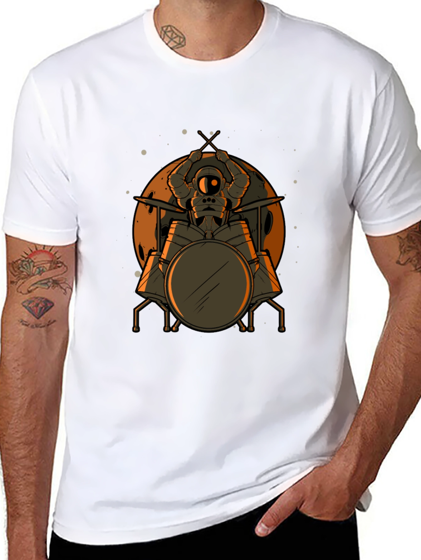 Astronaut Drummer Graphic T-Shirt