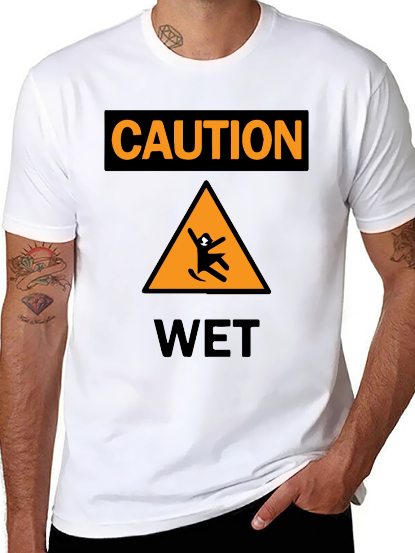 Caution Wet Floor Black Graphic T-Shirt