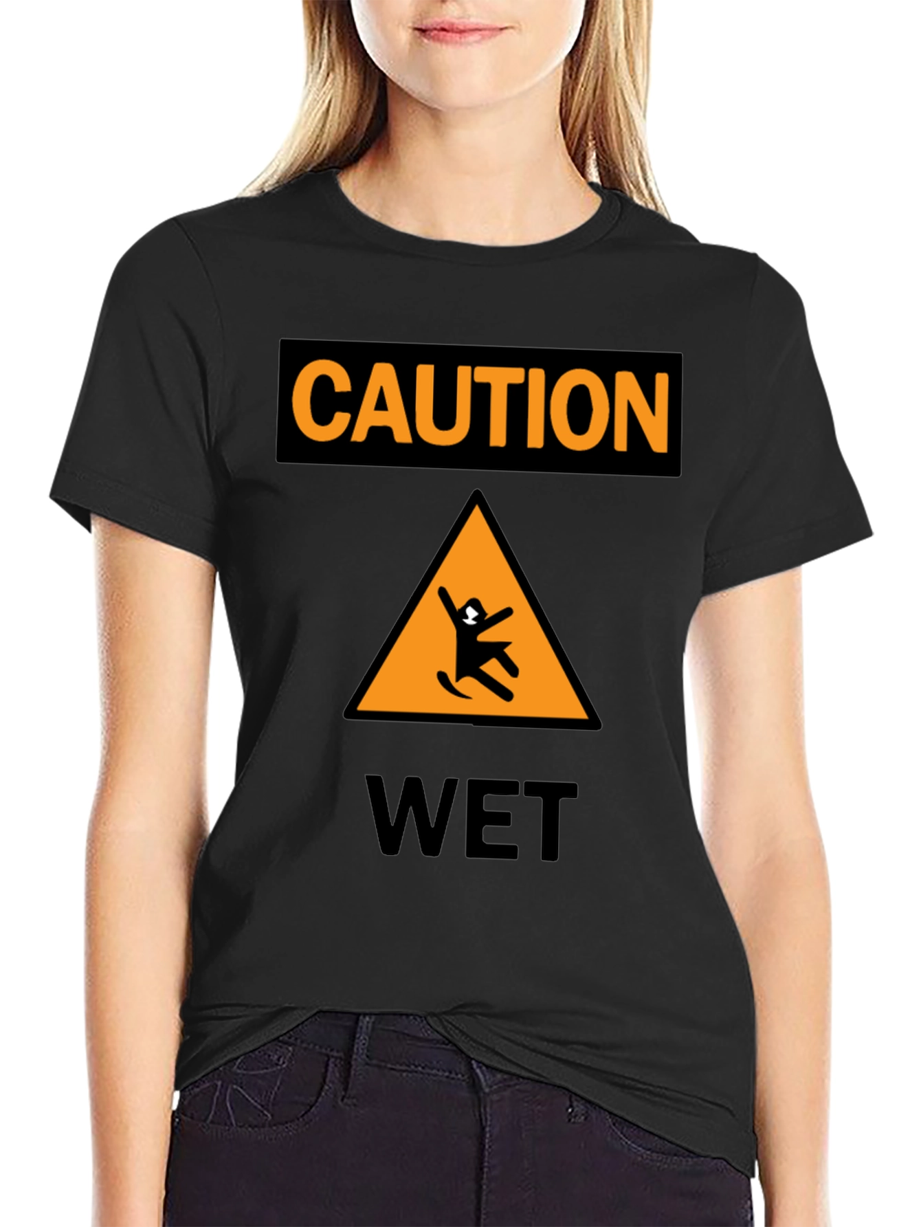 Caution Wet Floor Black Graphic T-Shirt
