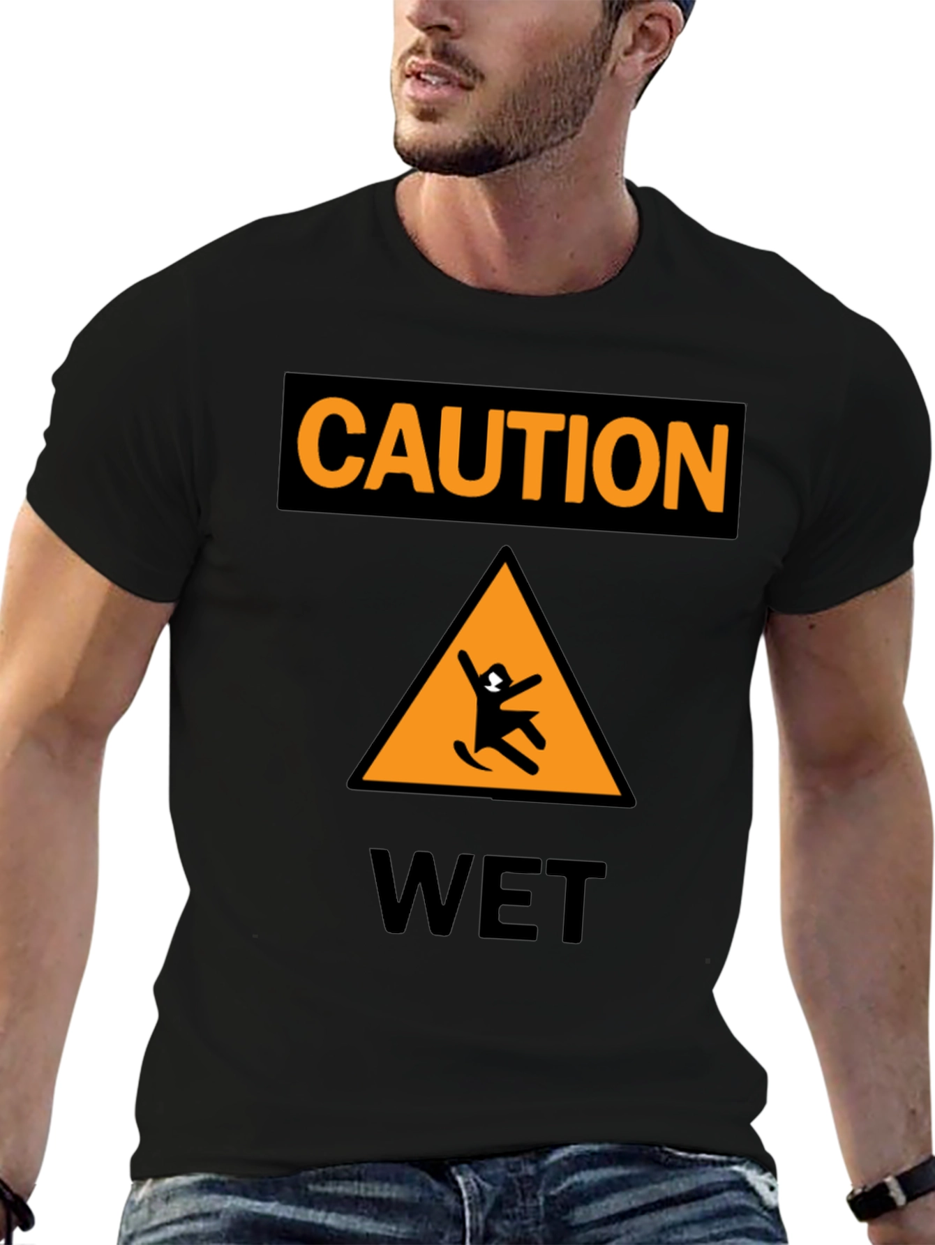 Caution Wet Floor Black Graphic T-Shirt