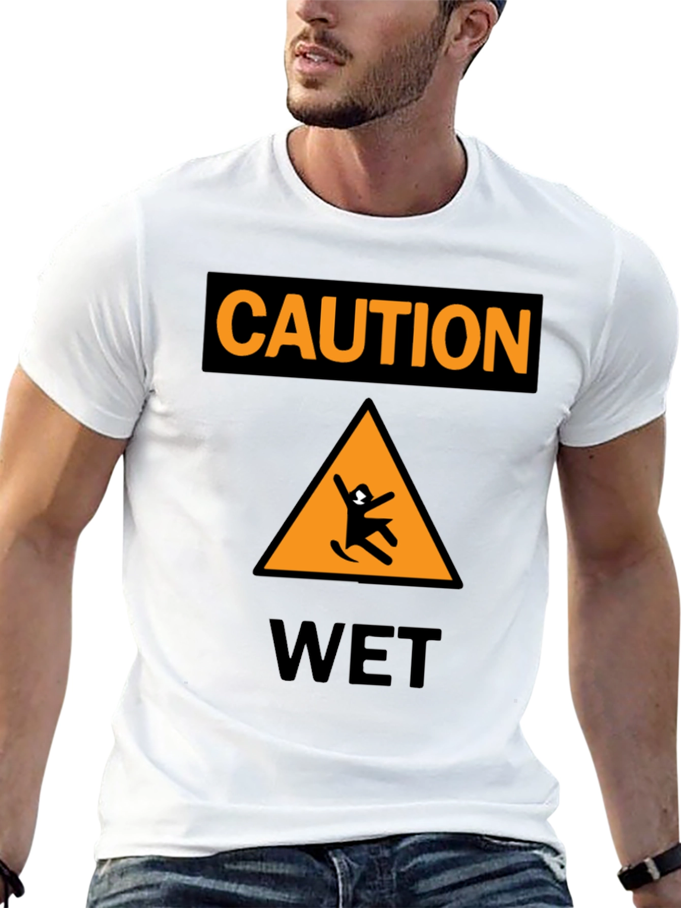 Caution Wet Floor Black Graphic T-Shirt