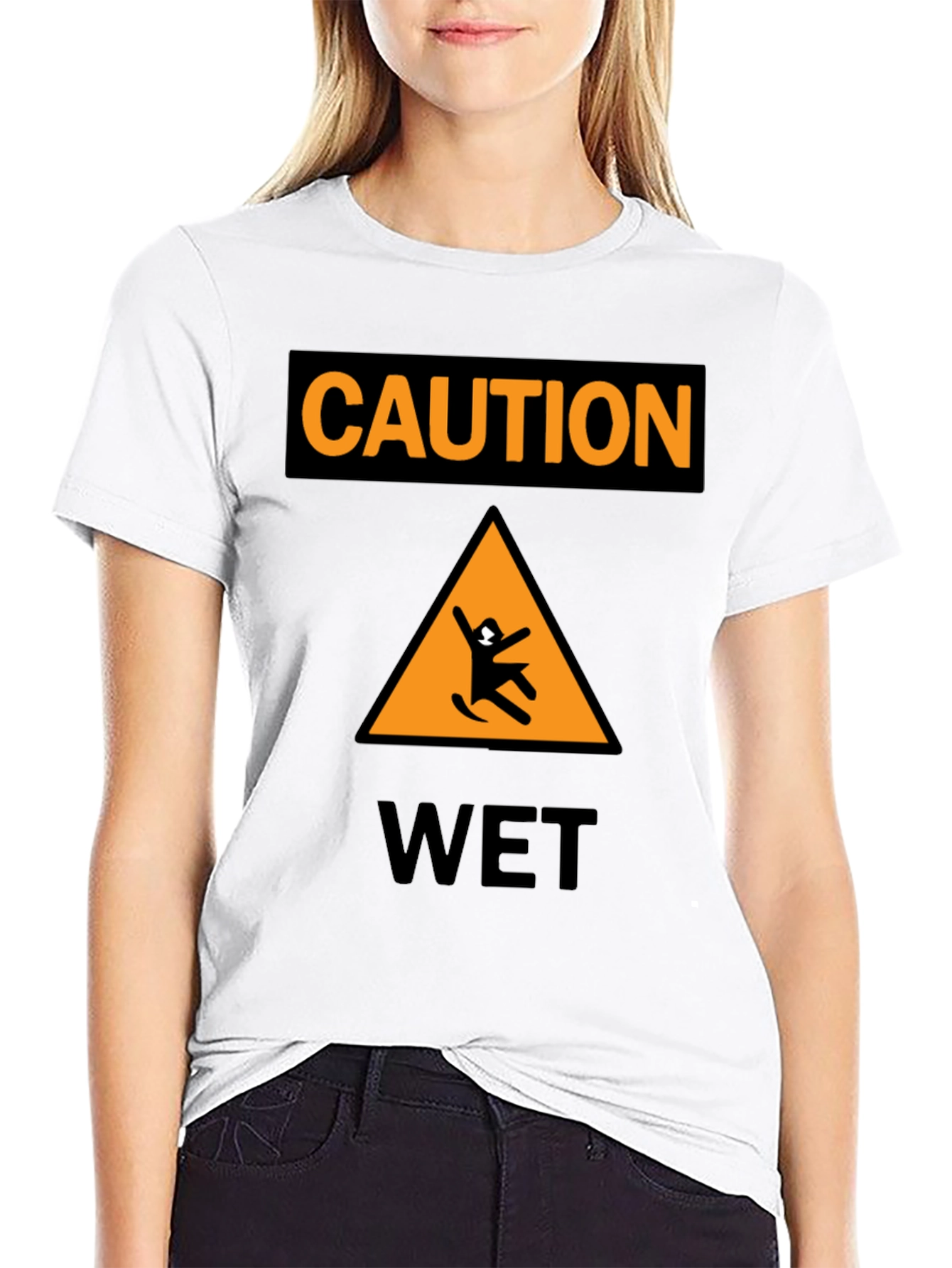 Caution Wet Floor Black Graphic T-Shirt