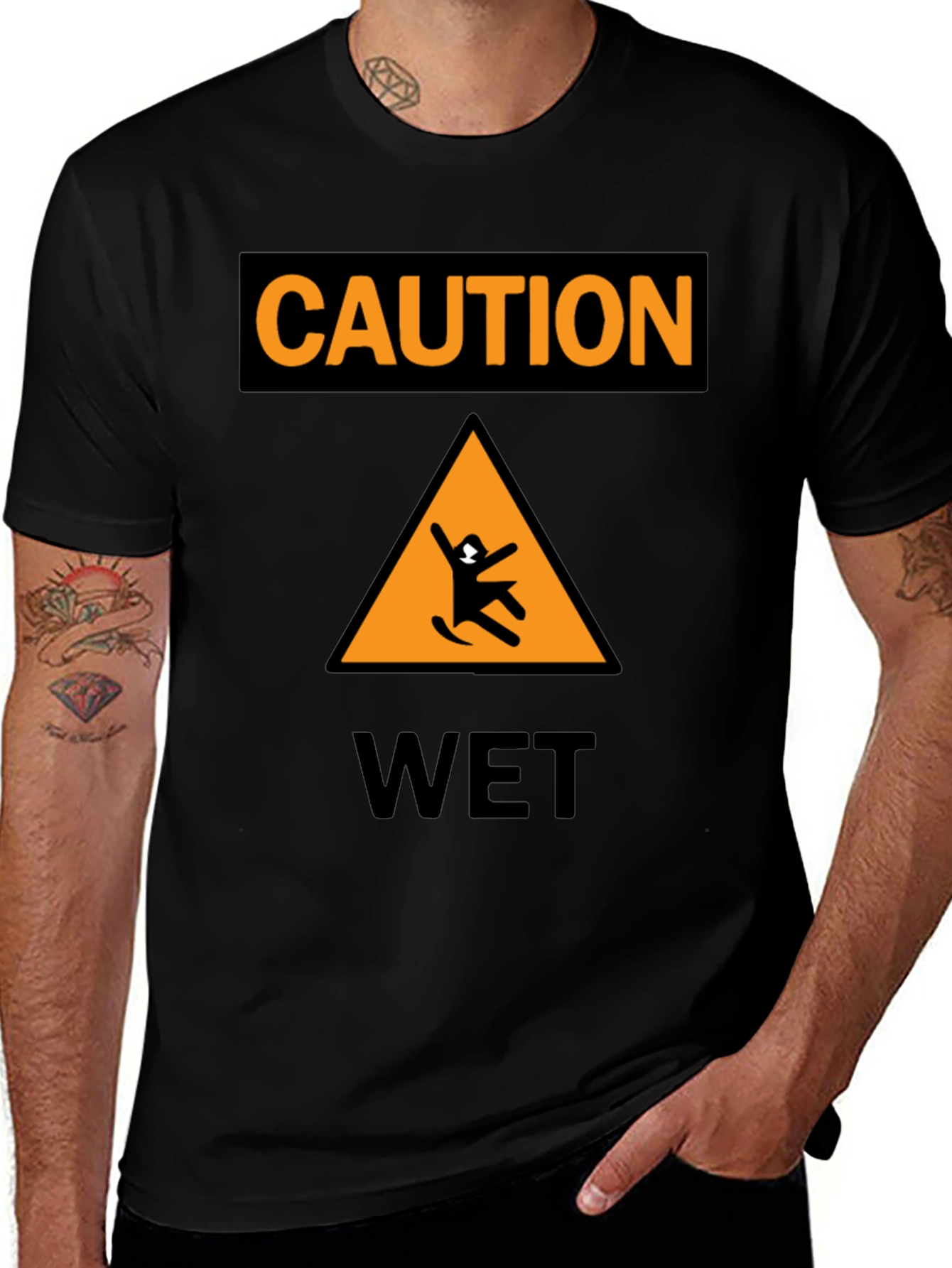 Caution Wet Floor Black Graphic T-Shirt