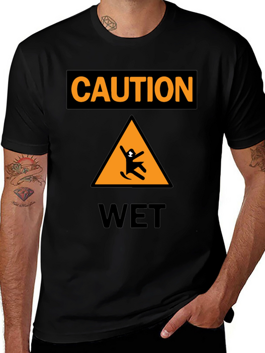 Caution Wet Floor Black Graphic T-Shirt