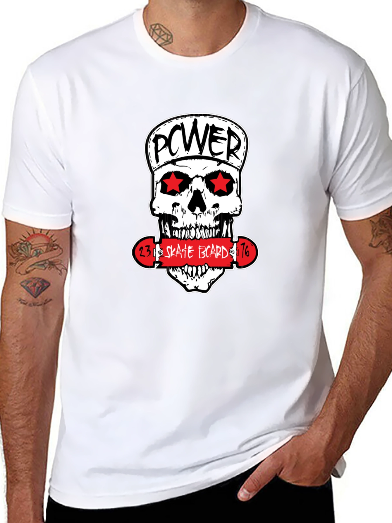 Power Skate Board Skull Graphic T-Shirt